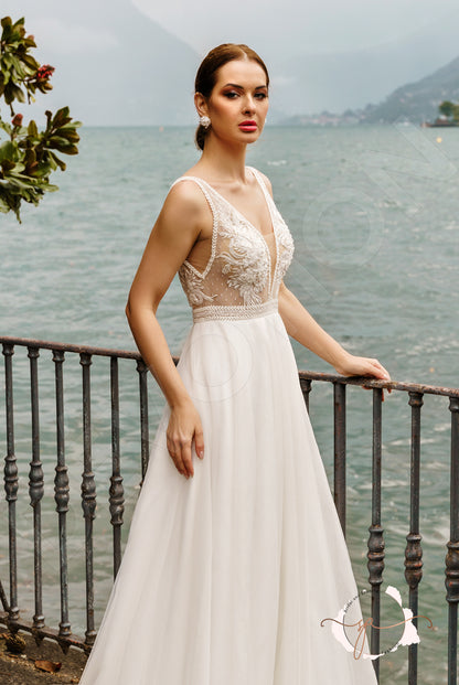 Gomleyt A-line Deep V-neck Milk Wedding dress