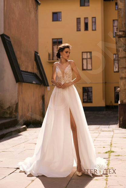 Berbr A-line Deep V-neck Milk Nude Wedding dress