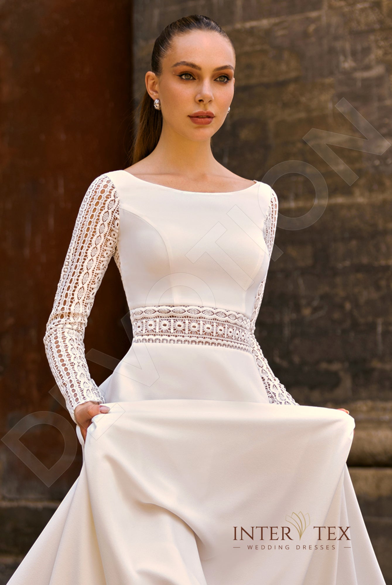 Idan A-line Boat/Bateau Milk Wedding dress