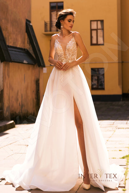 Berbr A-line Deep V-neck Milk Nude Wedding dress