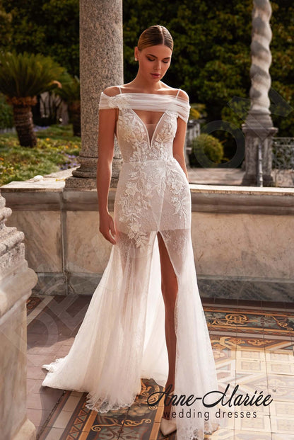 Agata Trumpet/Mermaid Deep V-neck Milk Wedding dress Front