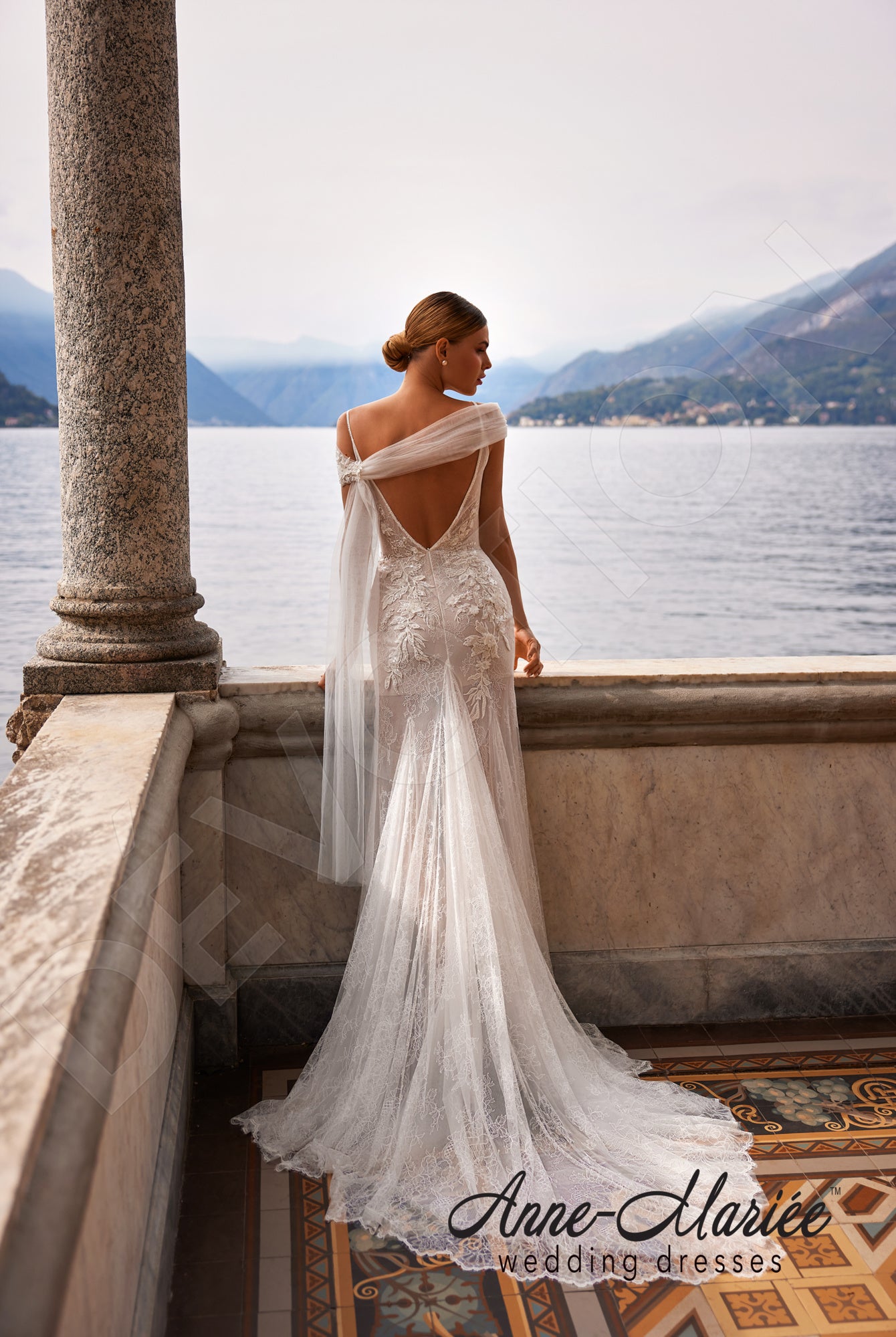Agata Trumpet/Mermaid Deep V-neck Milk Wedding dress Back