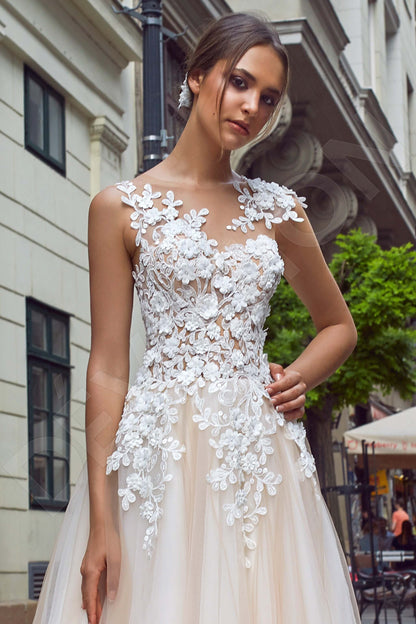 Farona Illusion back A-line Sleeveless Wedding Dress 2