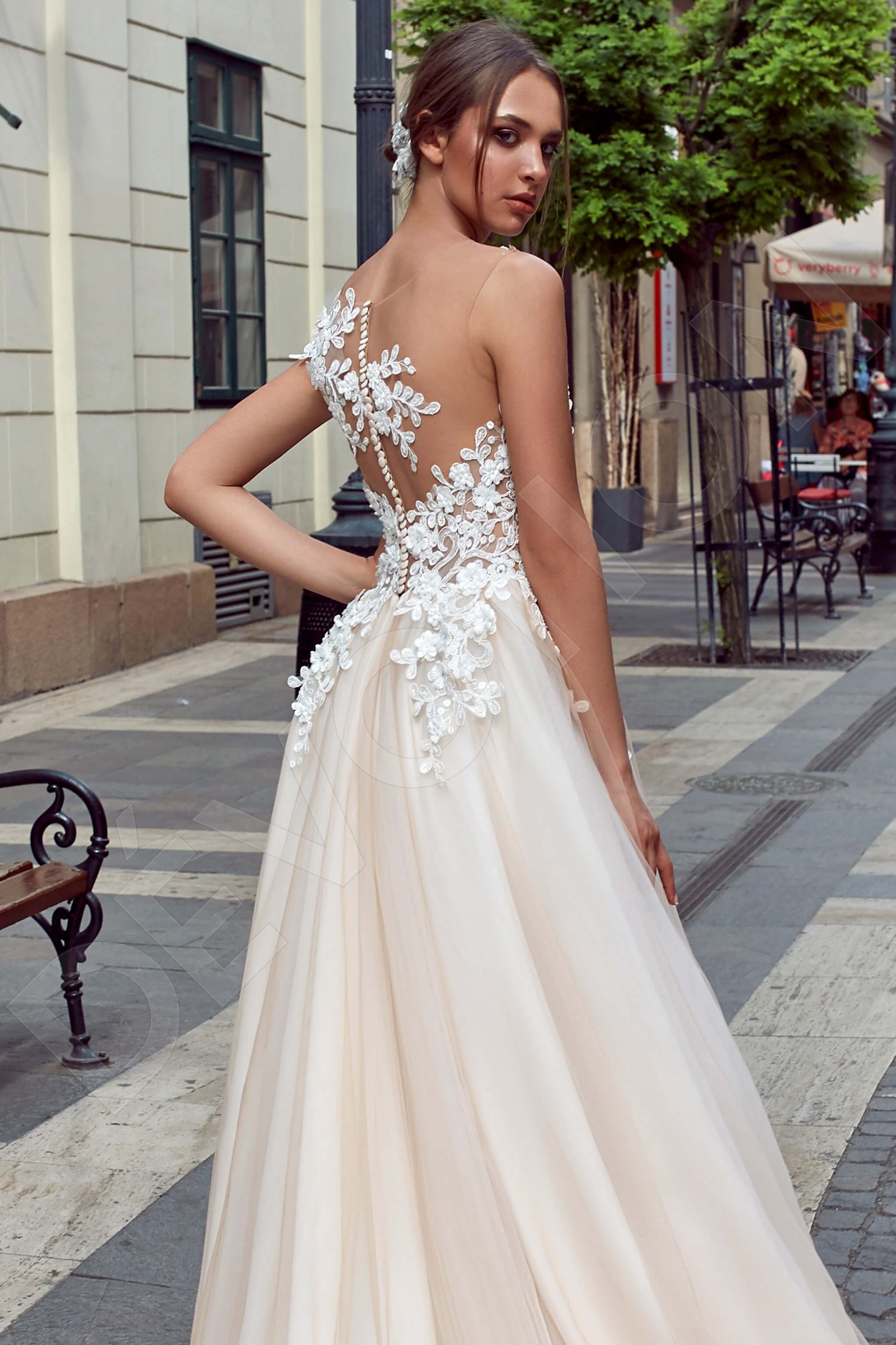 Farona A-line Illusion Powder Milk Wedding dress