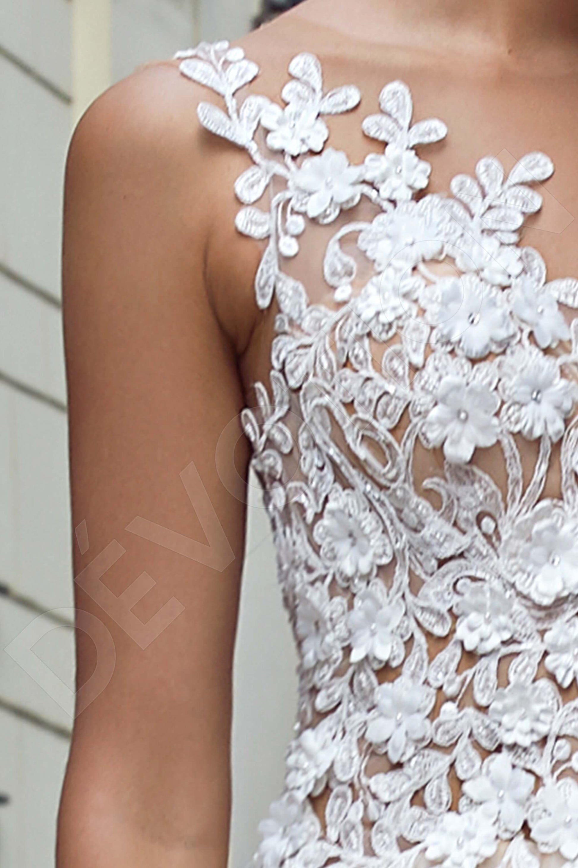 Farona A-line Illusion Powder Milk Wedding dress