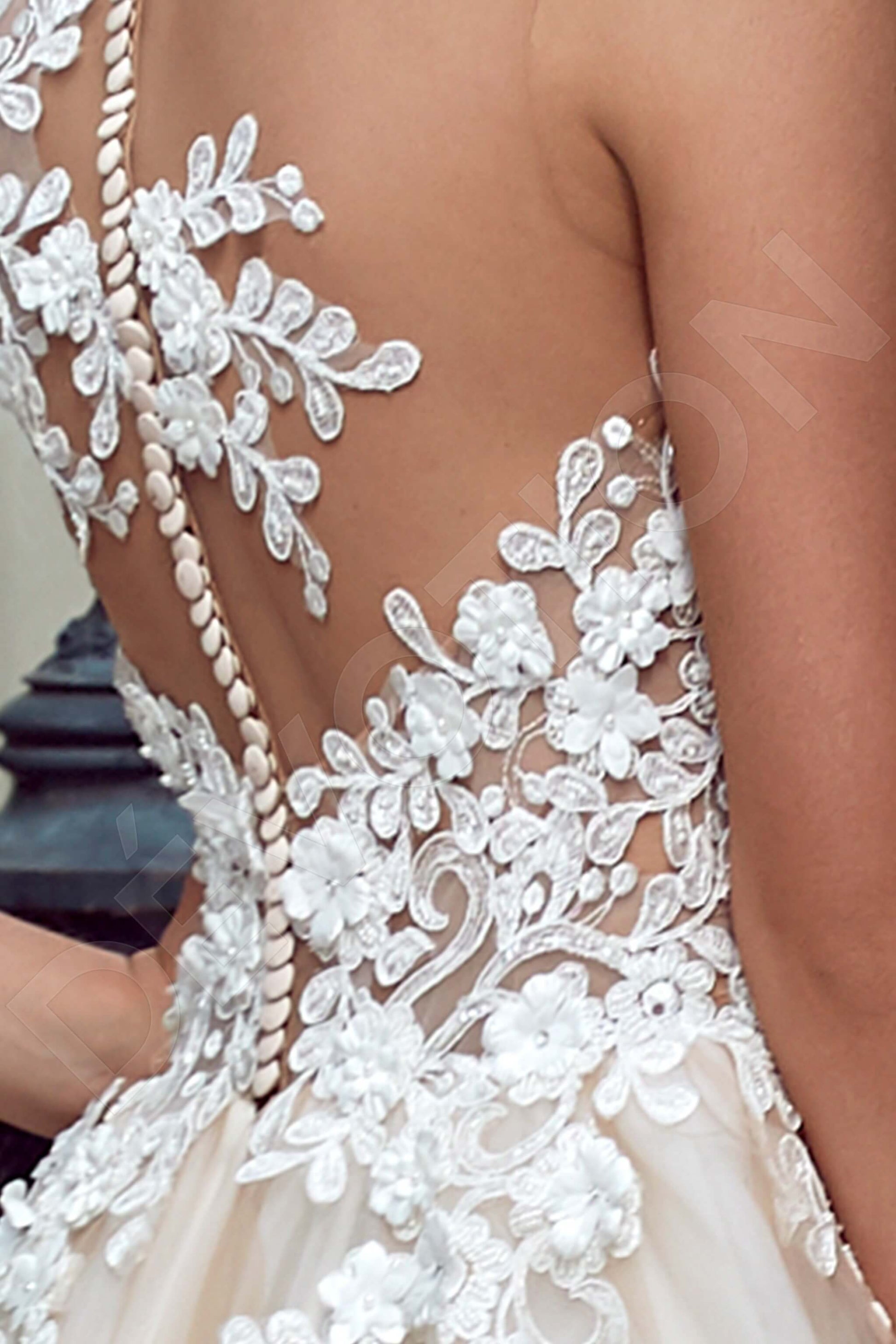 Farona A-line Illusion Powder Milk Wedding dress