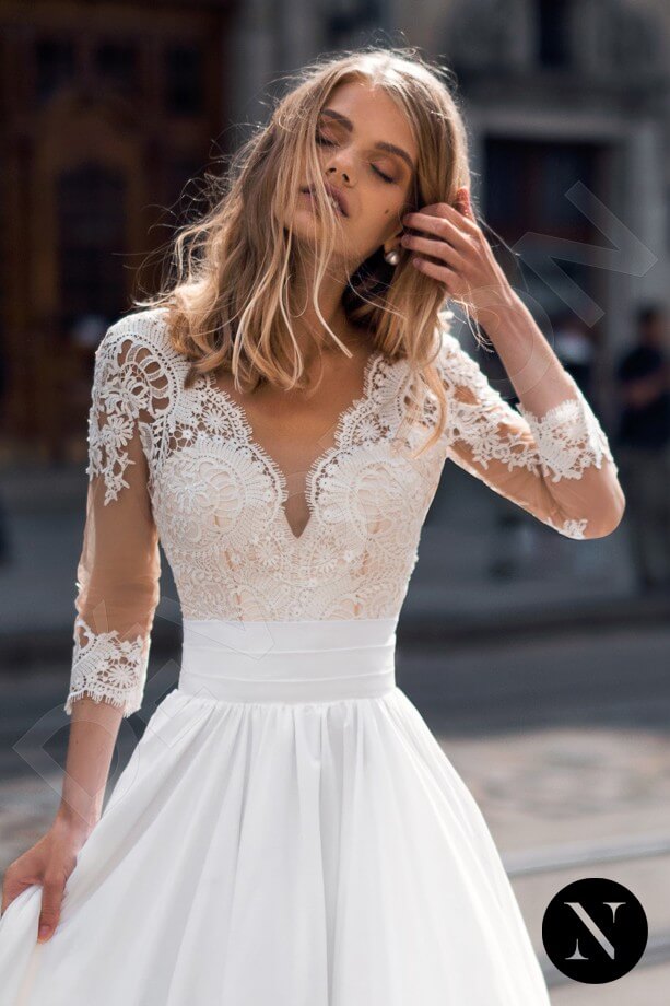 Pancy A-line V-neck Milk Wedding dress