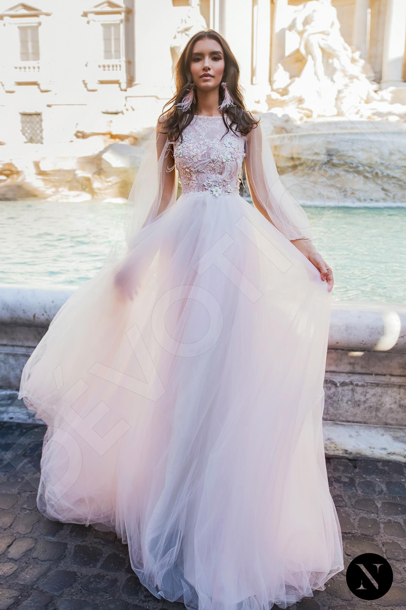 Appia A-line Boat/Bateau PowderPink Wedding dress