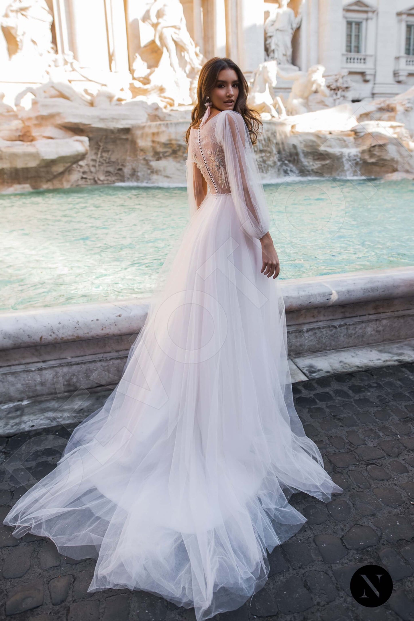 Appia Full back A-line Long sleeve Wedding Dress Back