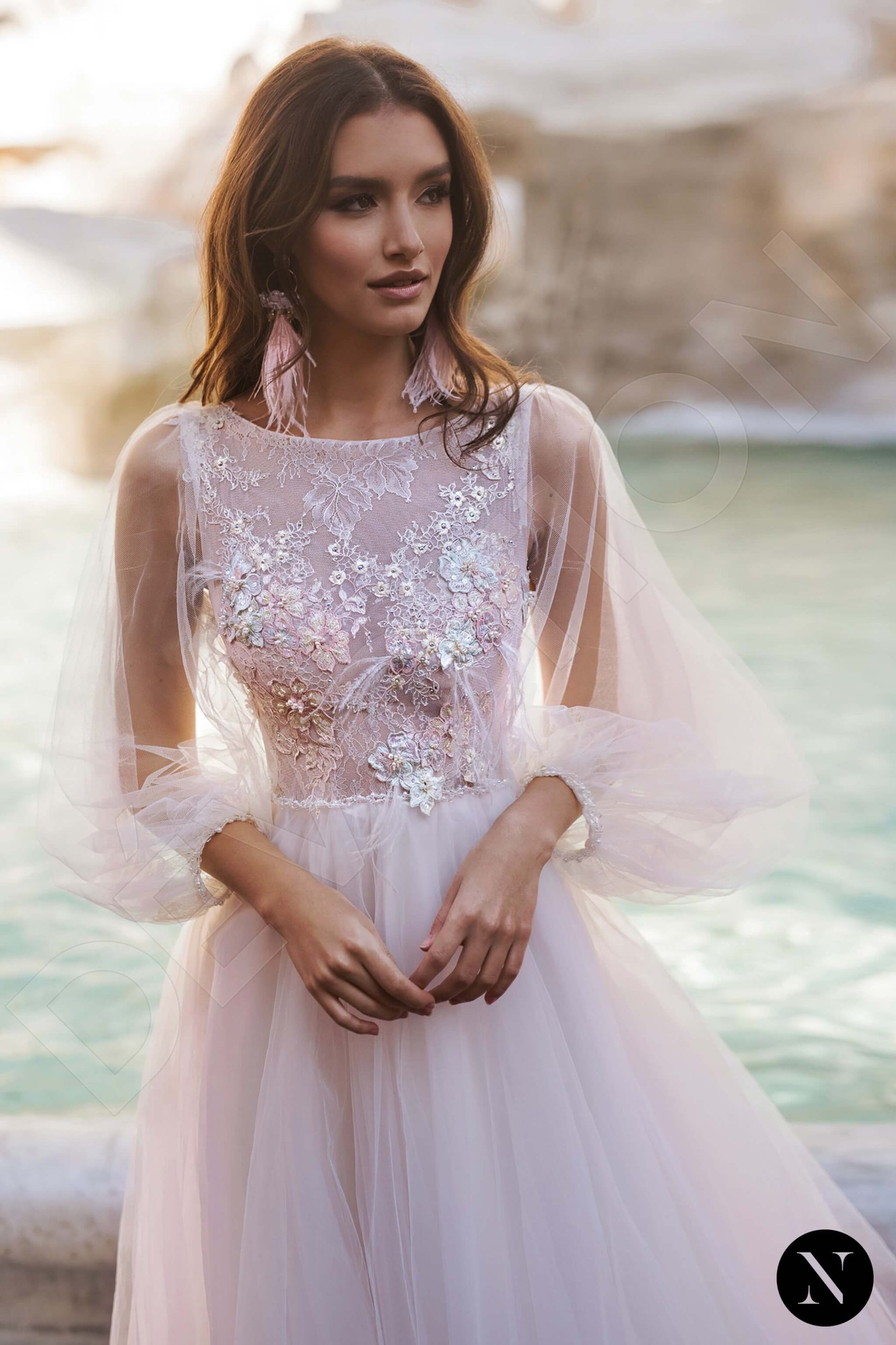 Appia A-line Boat/Bateau PowderPink Wedding dress
