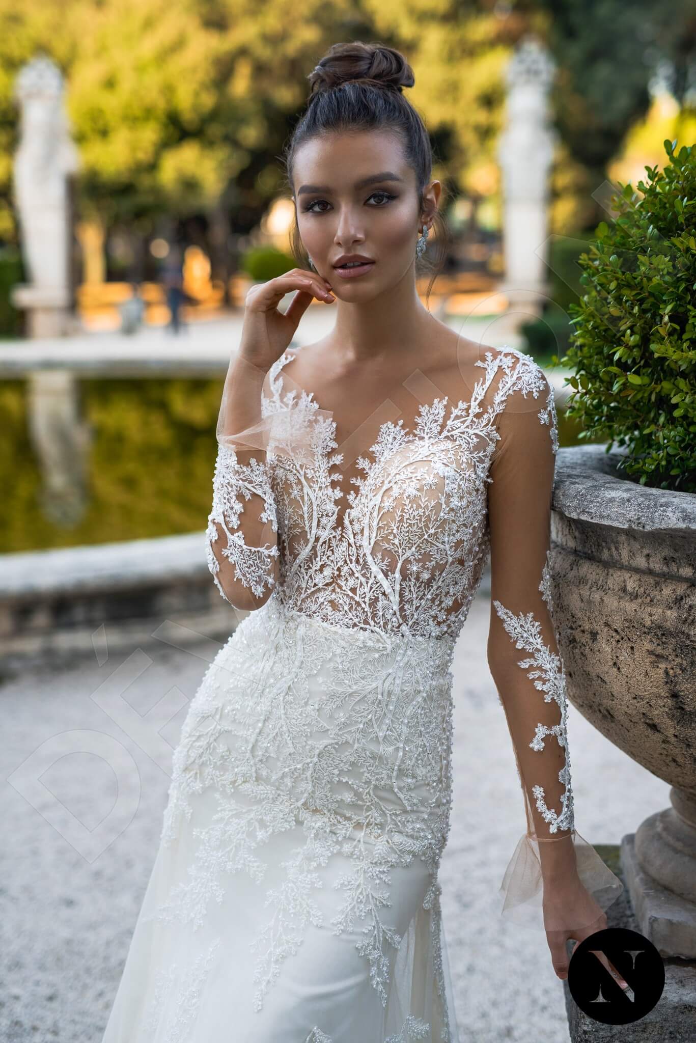 Frittilaria Full back Trumpet/Mermaid Long sleeve Wedding Dress 2
