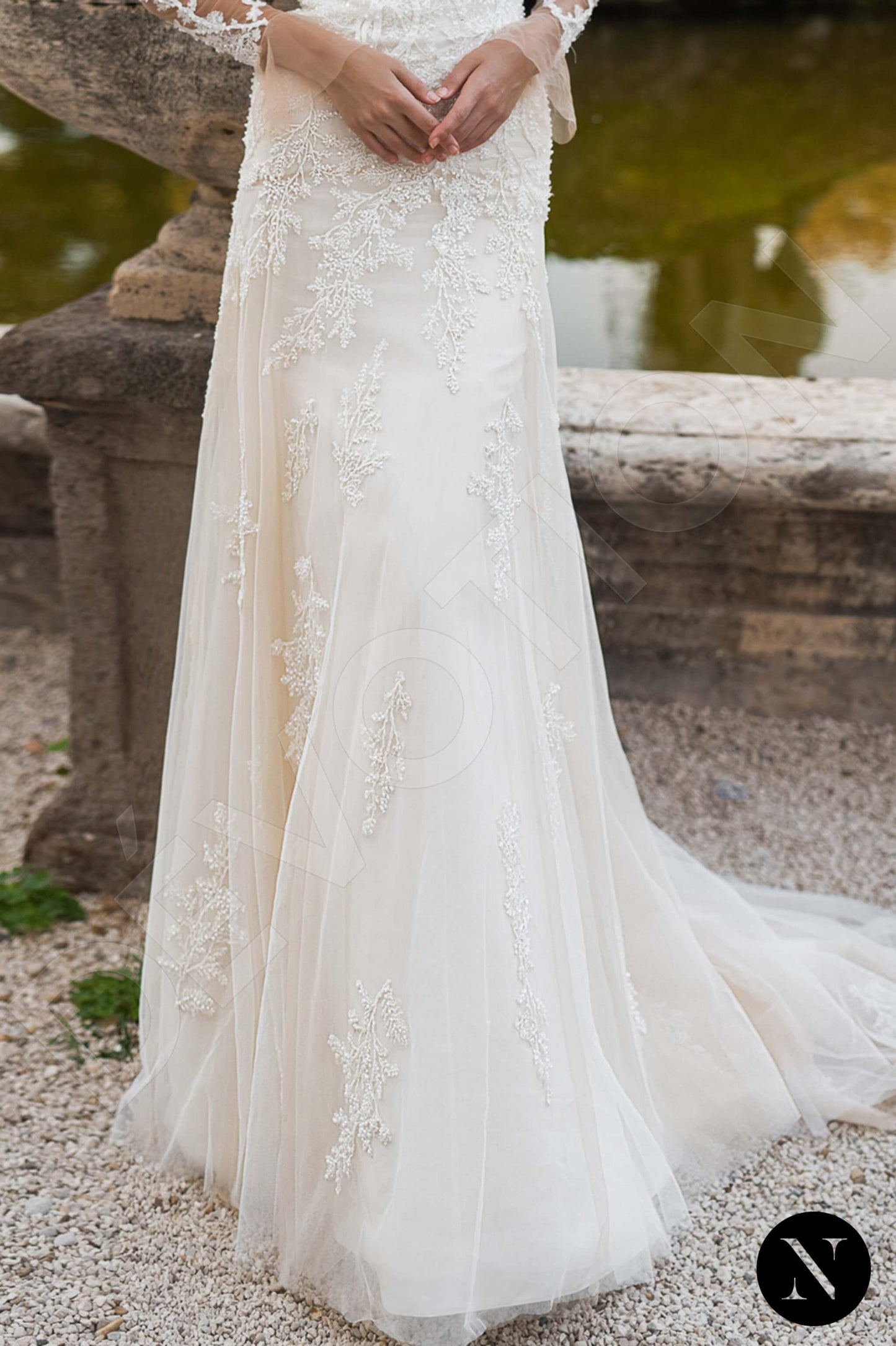 Frittilaria Full back Trumpet/Mermaid Long sleeve Wedding Dress 7