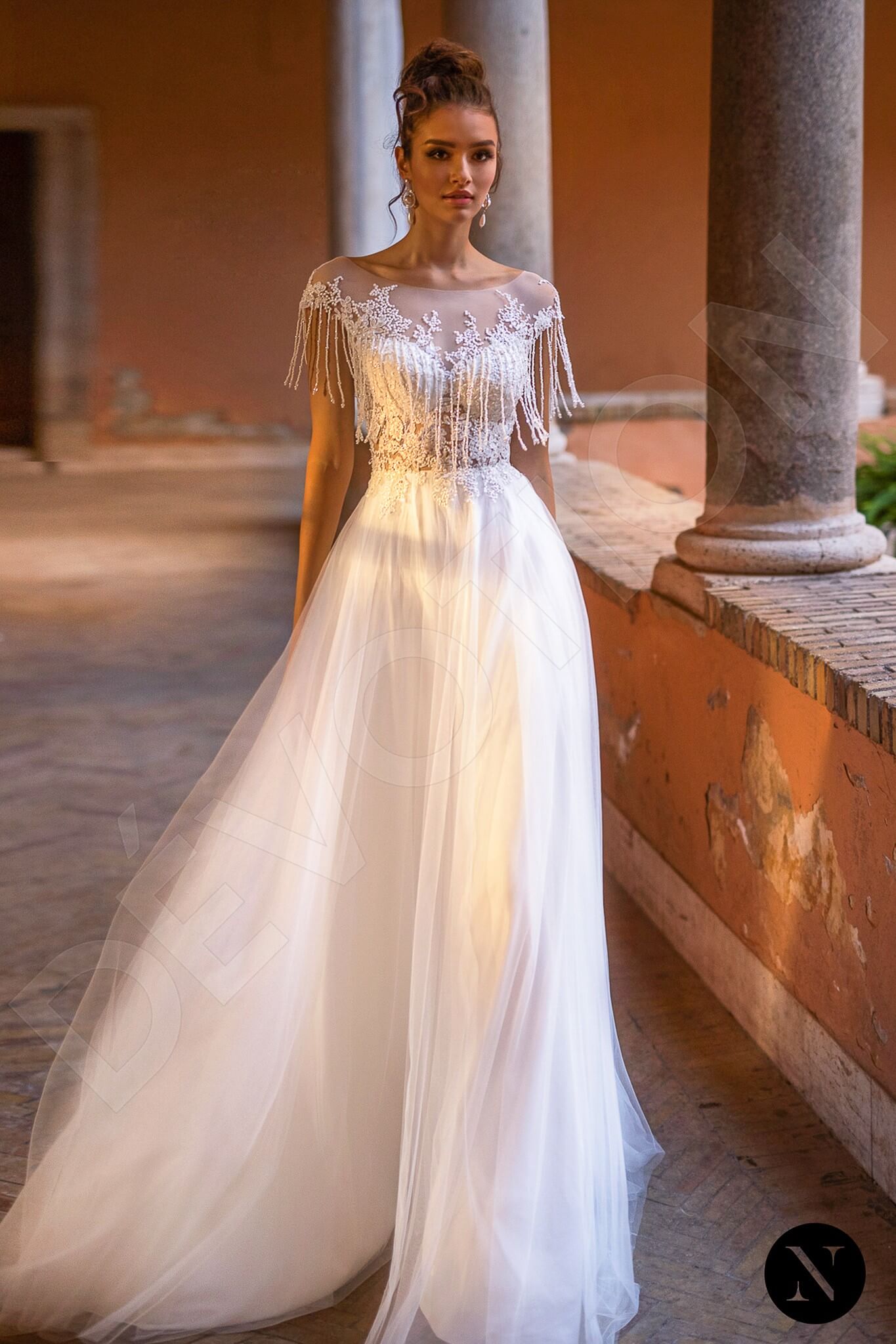 Dianora Full back A-line Short/ Cap sleeve Wedding Dress Front
