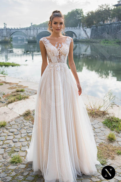 Freesia Full back A-line Short/ Cap sleeve Wedding Dress Front