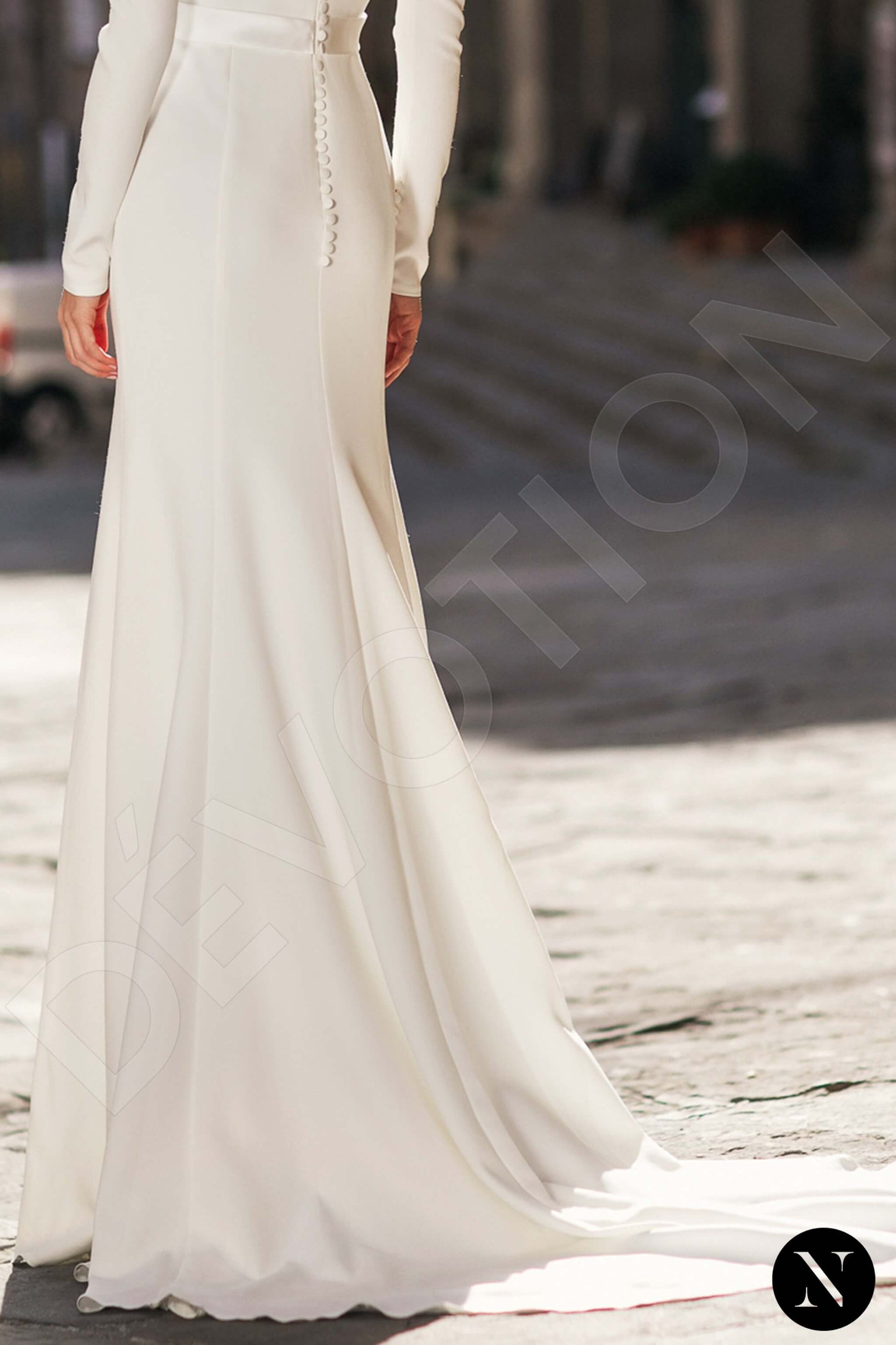 Marigold Trumpet/Mermaid Boat/Bateau Milk Wedding dress