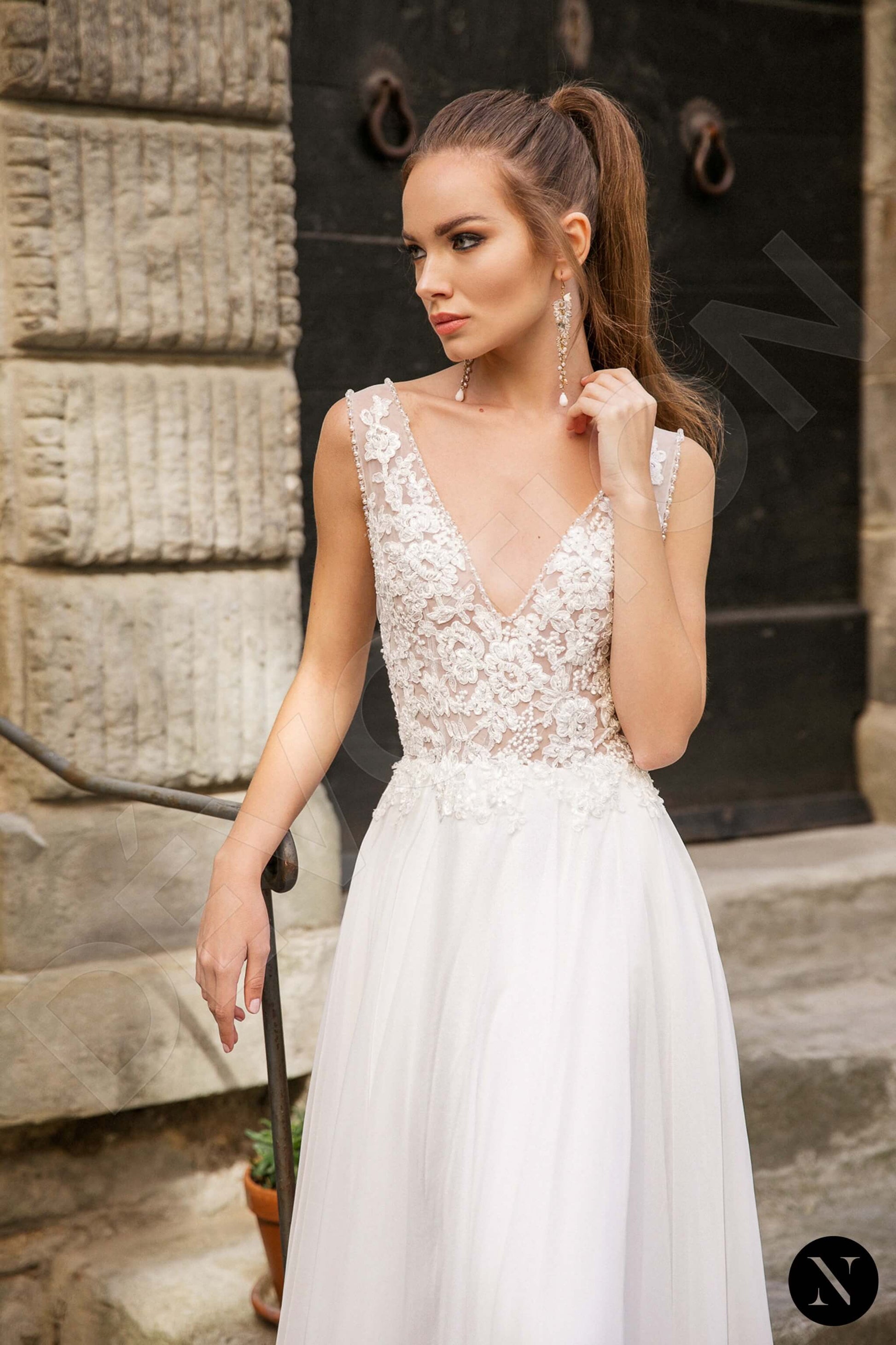 Viola A-line V-neck Milk Wedding dress