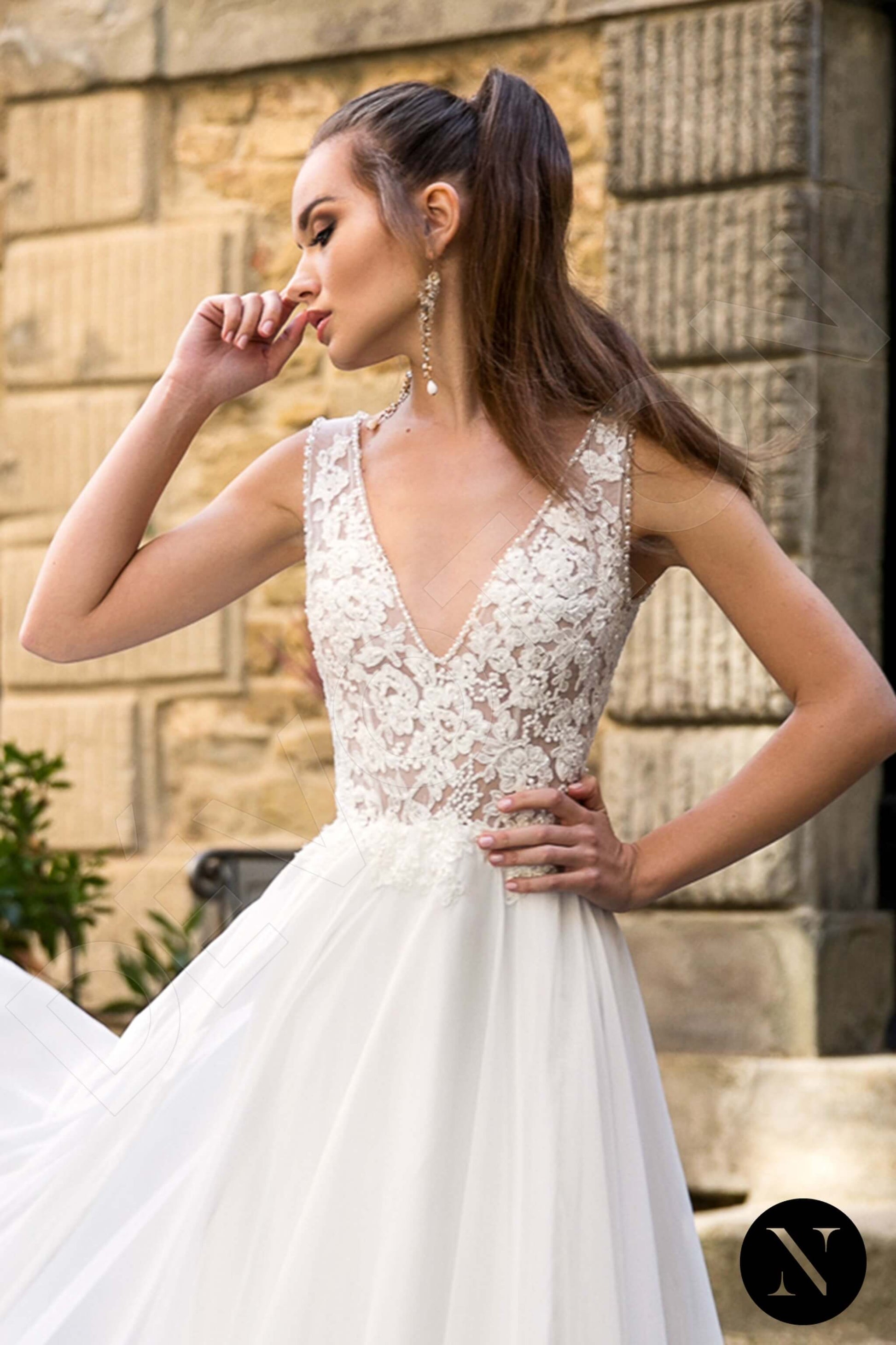 Viola A-line V-neck Milk Wedding dress