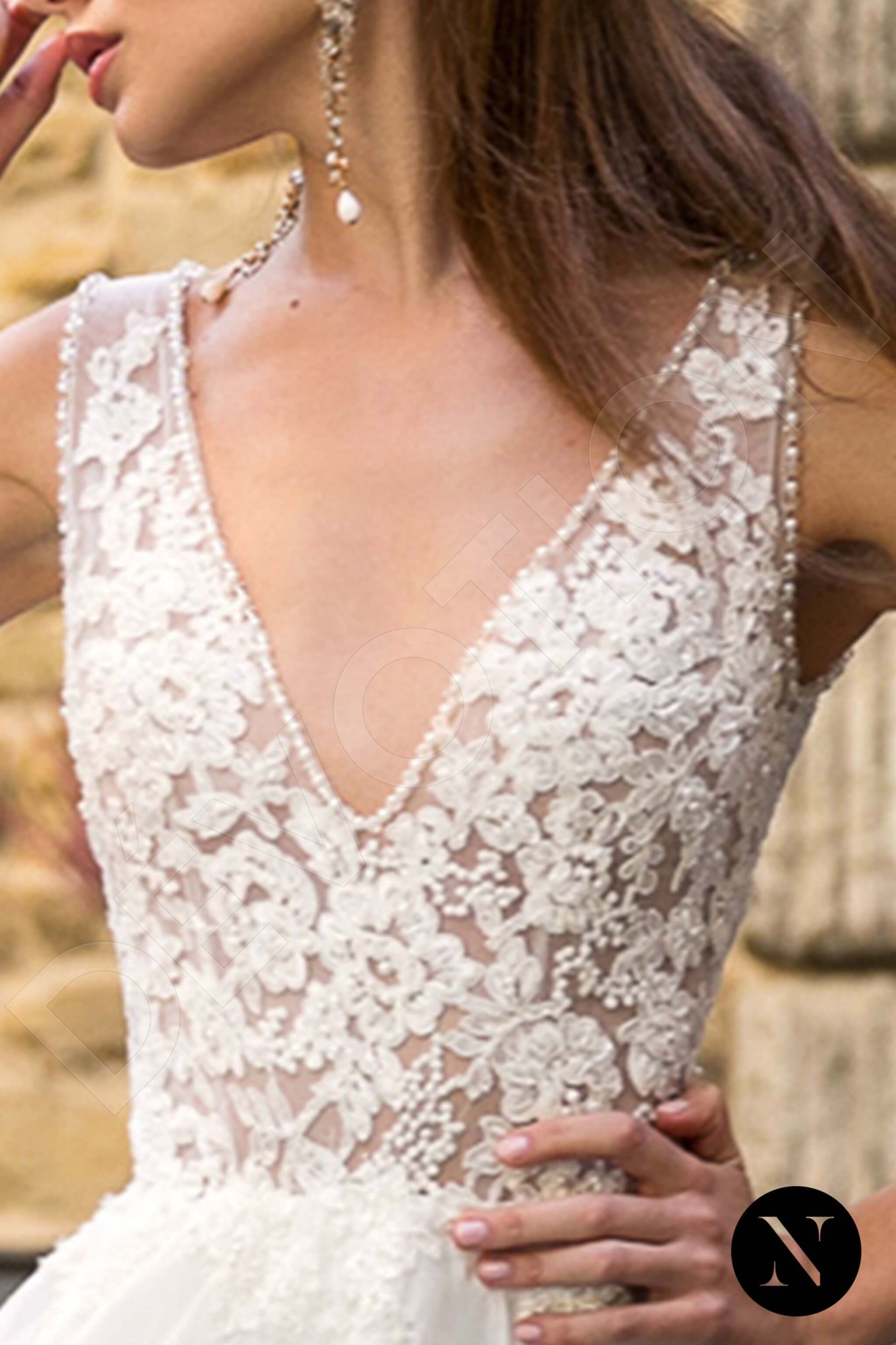 Viola A-line V-neck Milk Wedding dress