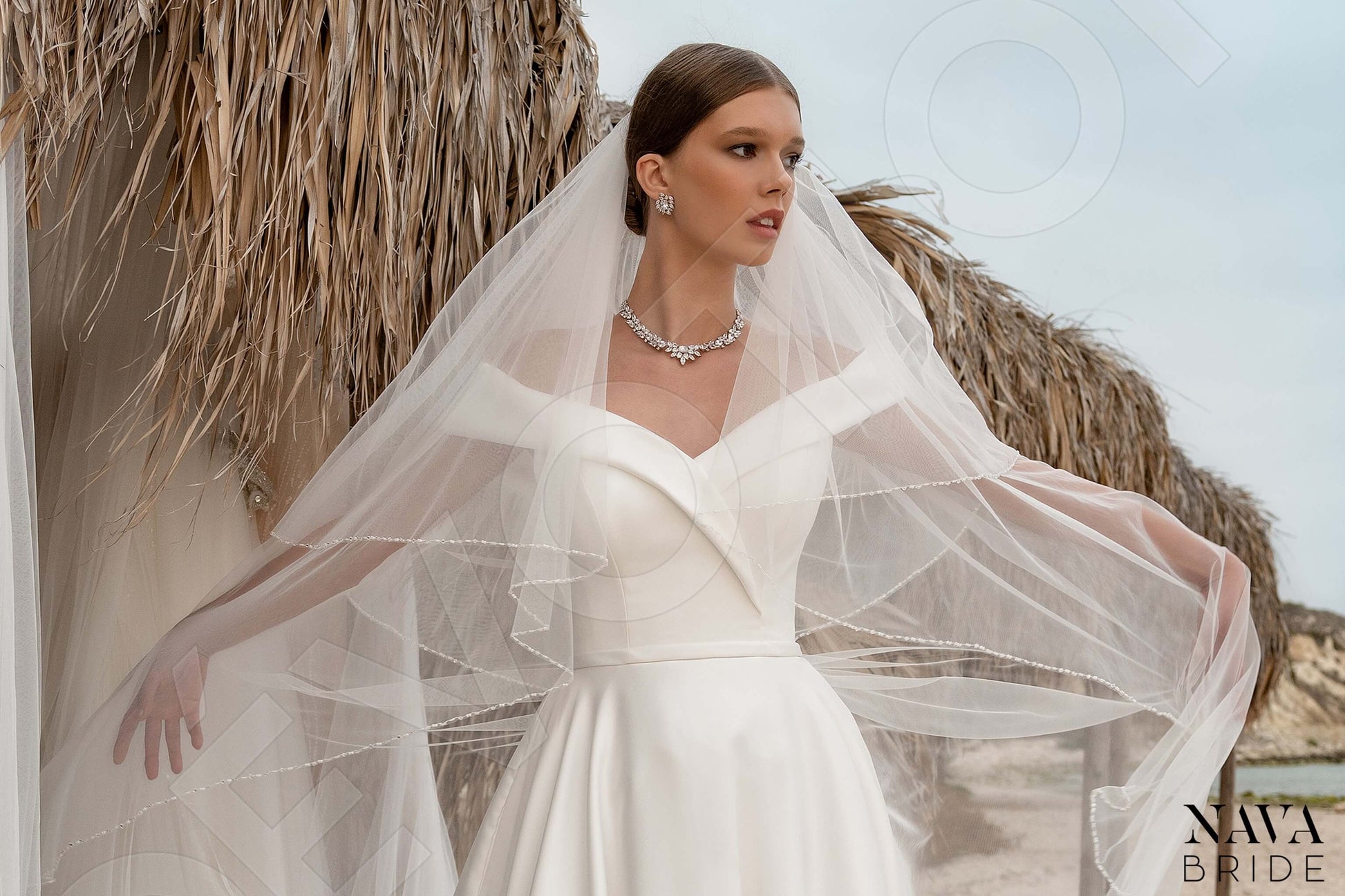 Amanella A-line Off-shoulder/Drop shoulders Milk Wedding dress