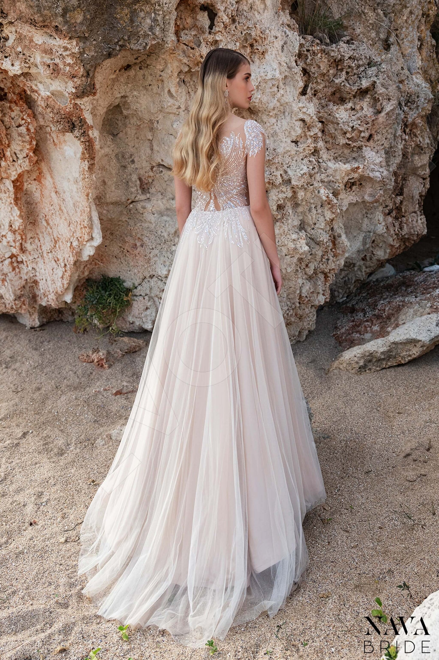 Elisija Full back A-line Short/ Cap sleeve Wedding Dress Back