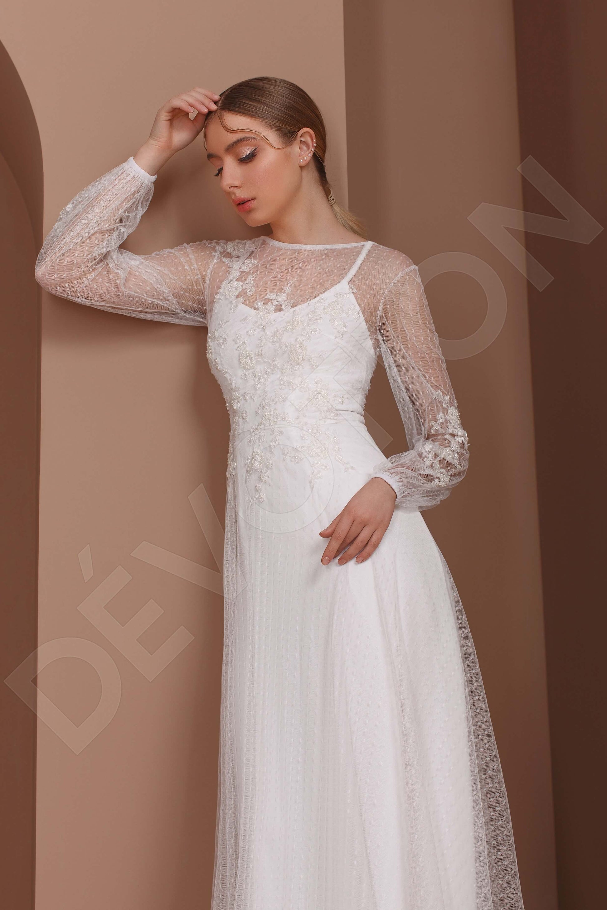 Mariania Two in one Boat/Bateau Milk Wedding dress