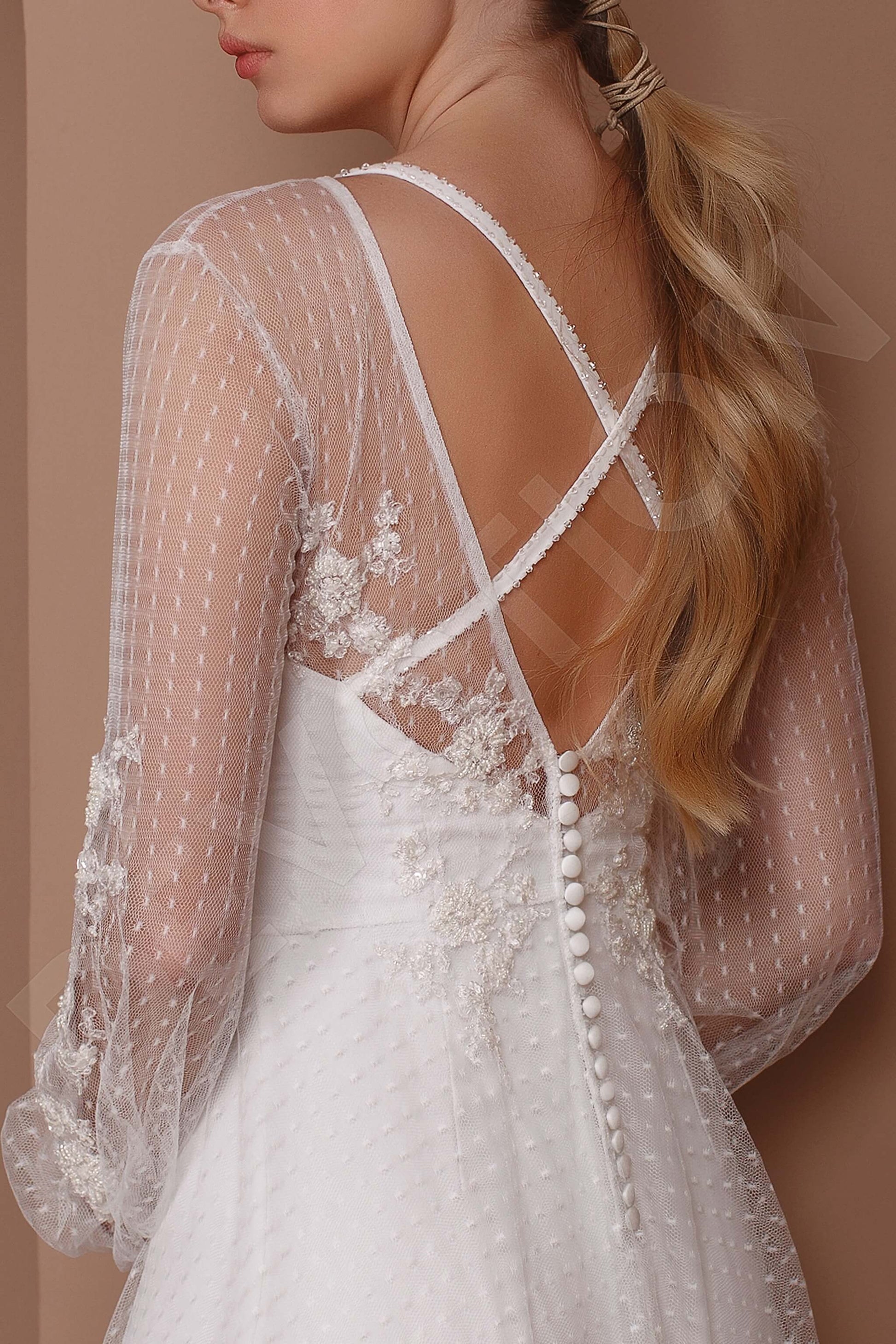 Mariania Two in one Boat/Bateau Milk Wedding dress