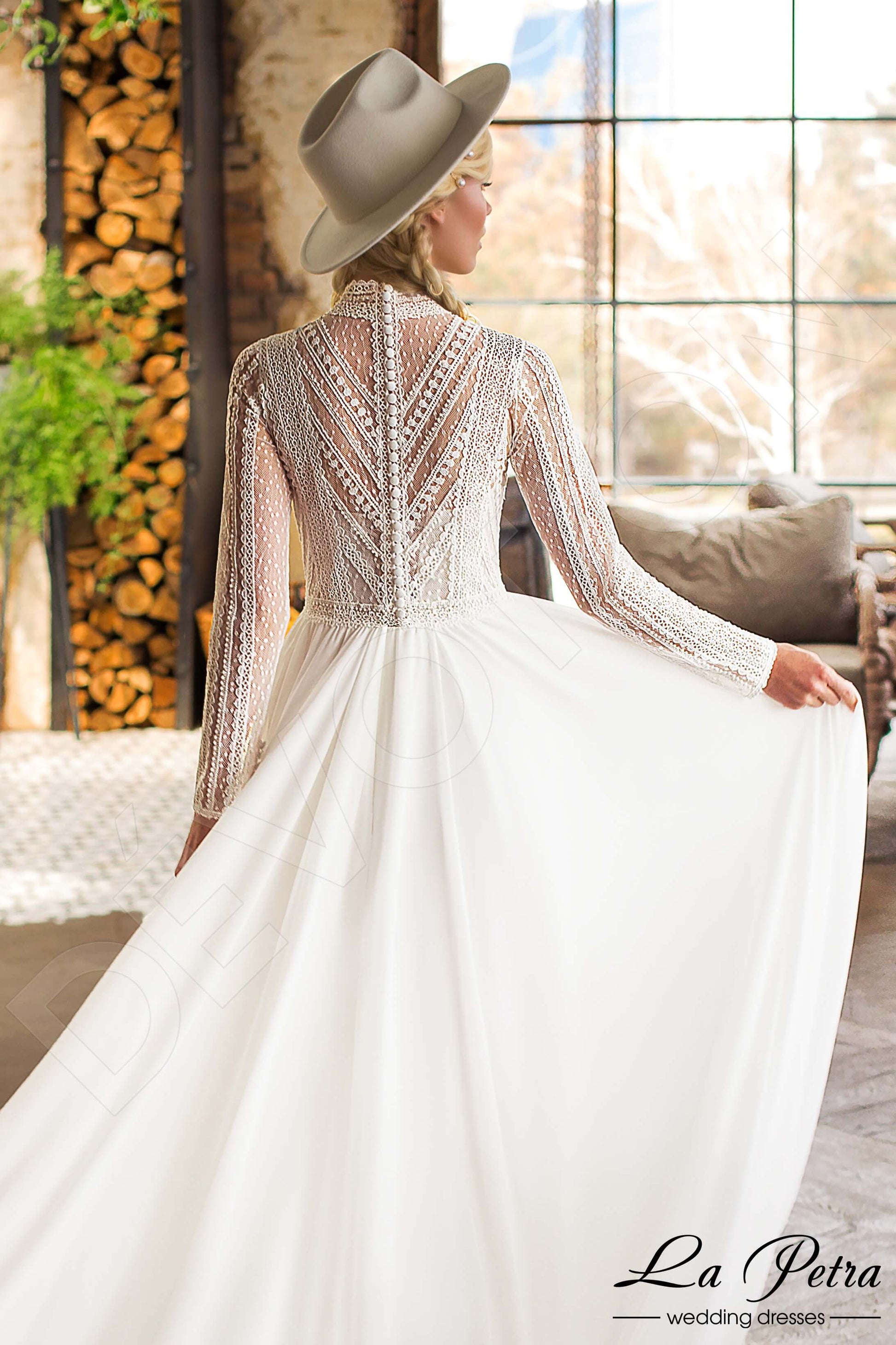 Devi A-line High neck Milk Cappuccino Wedding dress