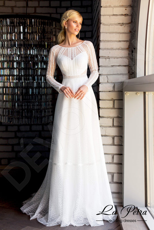 Livie A-line Boat/Bateau Milk Wedding dress