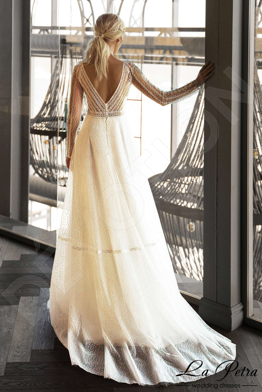 Livie A-line Boat/Bateau Milk Wedding dress