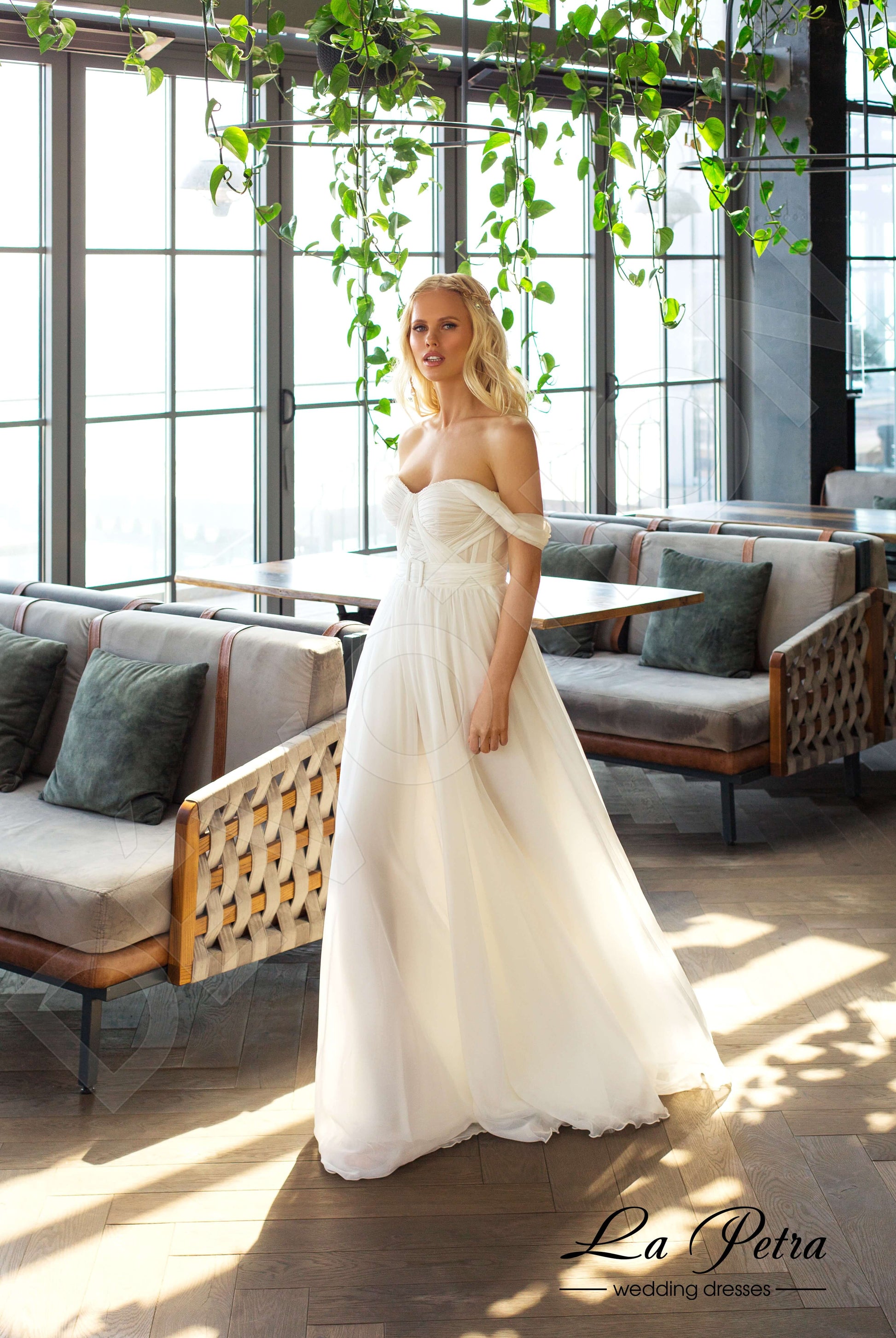 Esmee A-line Off-shoulder/Drop shoulders Milk Nude Wedding dress