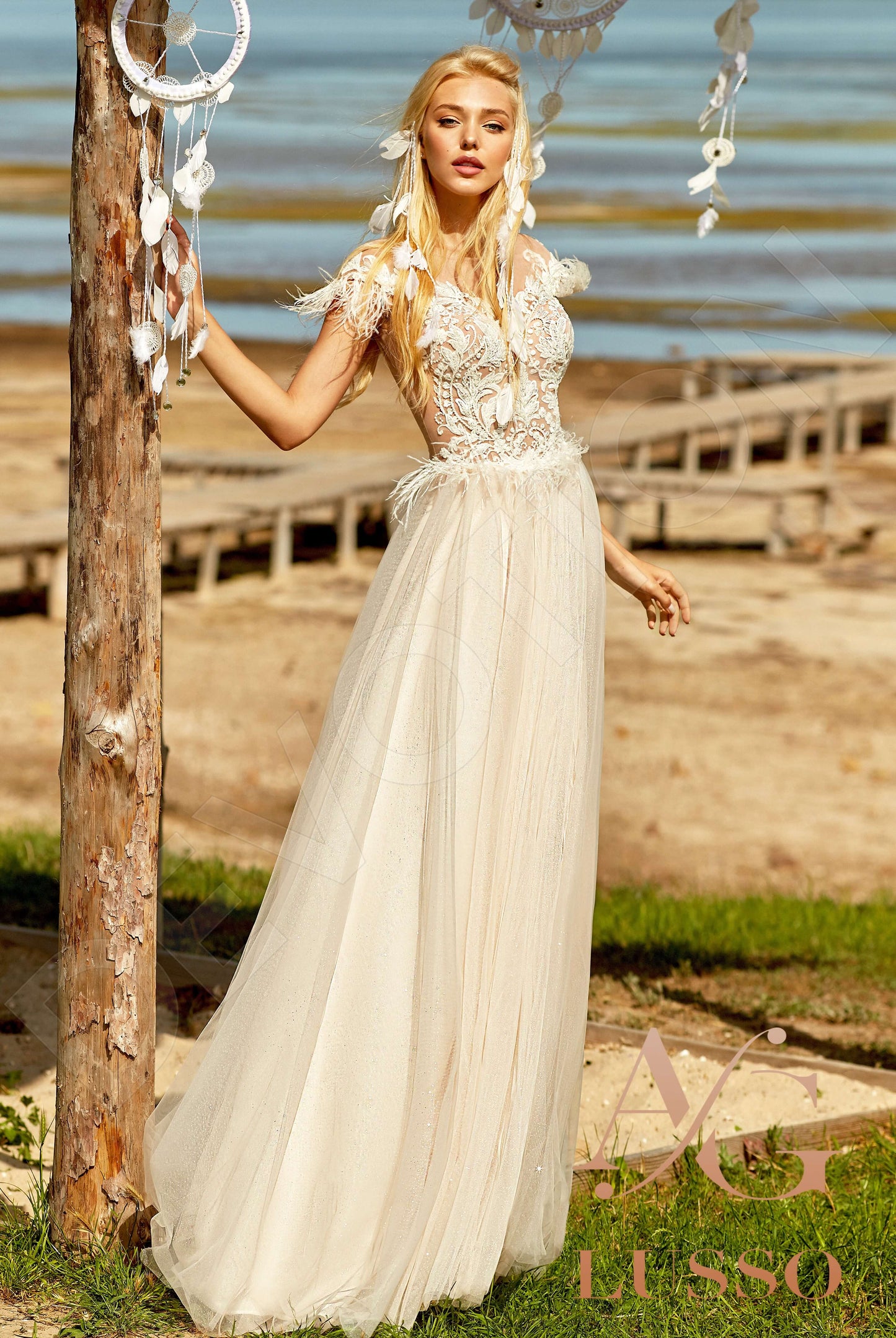 Camille Illusion back A-line Short/ Cap sleeve Wedding Dress Front