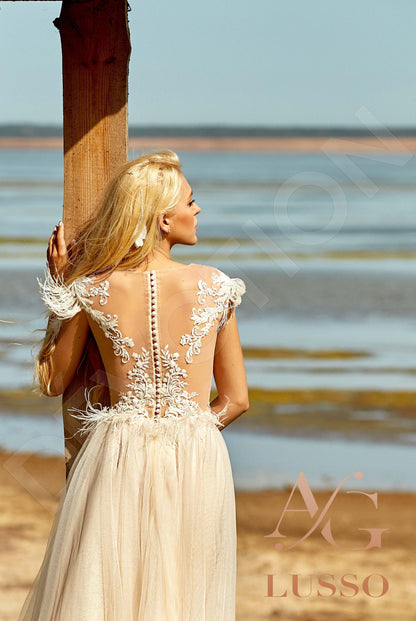 Camille Illusion back A-line Short/ Cap sleeve Wedding Dress 6