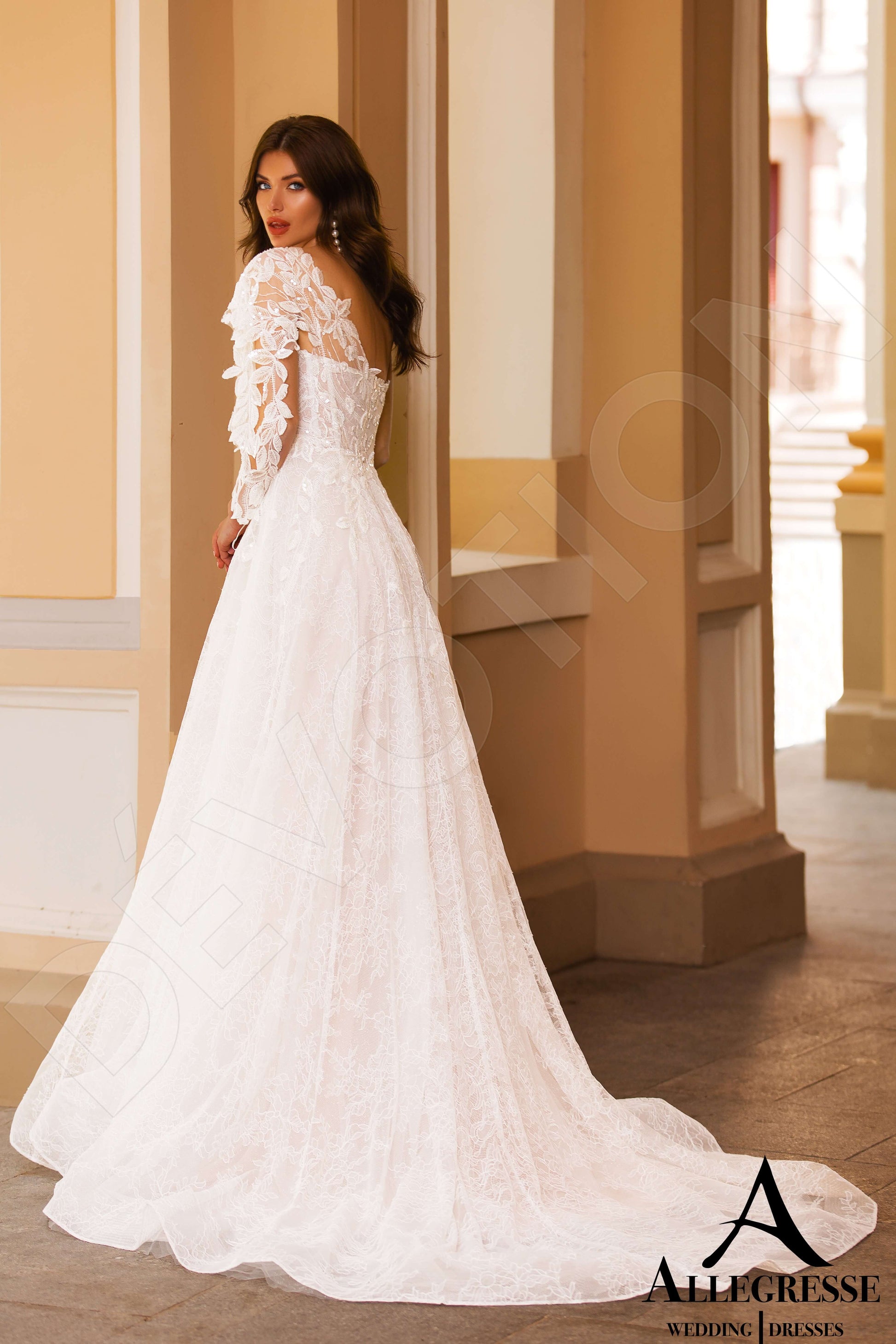 Dorianna A-line Asymmetric/One shoulder Milk Nude Wedding dress