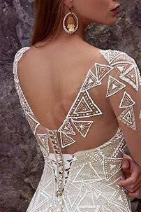 Zaline A-line Illusion Milk Cream Wedding dress