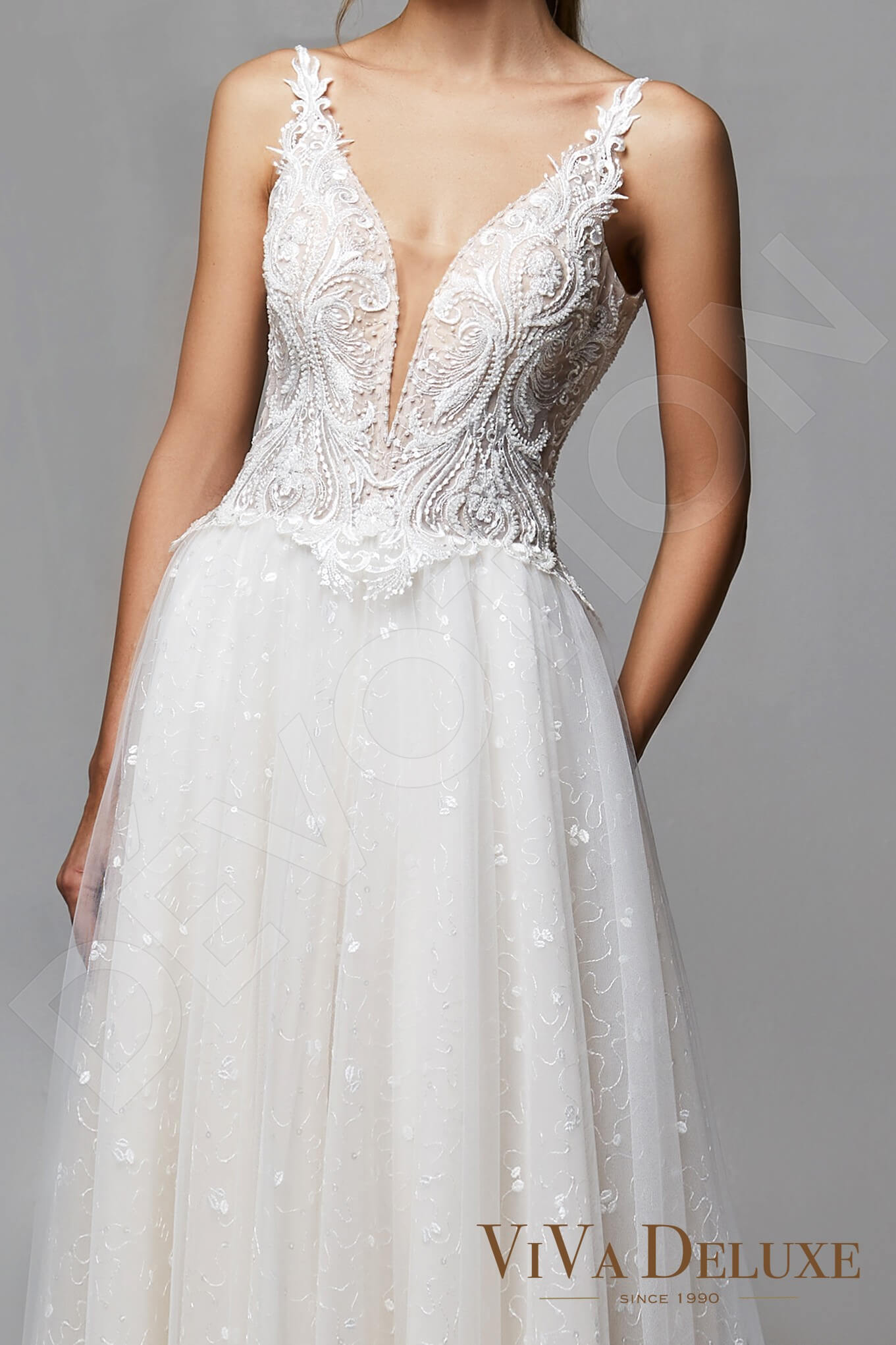 Adelle A-line V-neck Ivory Nude Wedding dress