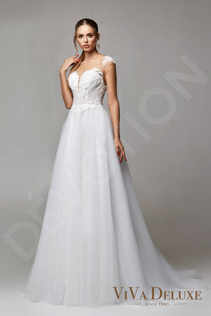 Anna Illusion back A-line Short/ Cap sleeve Wedding Dress Front