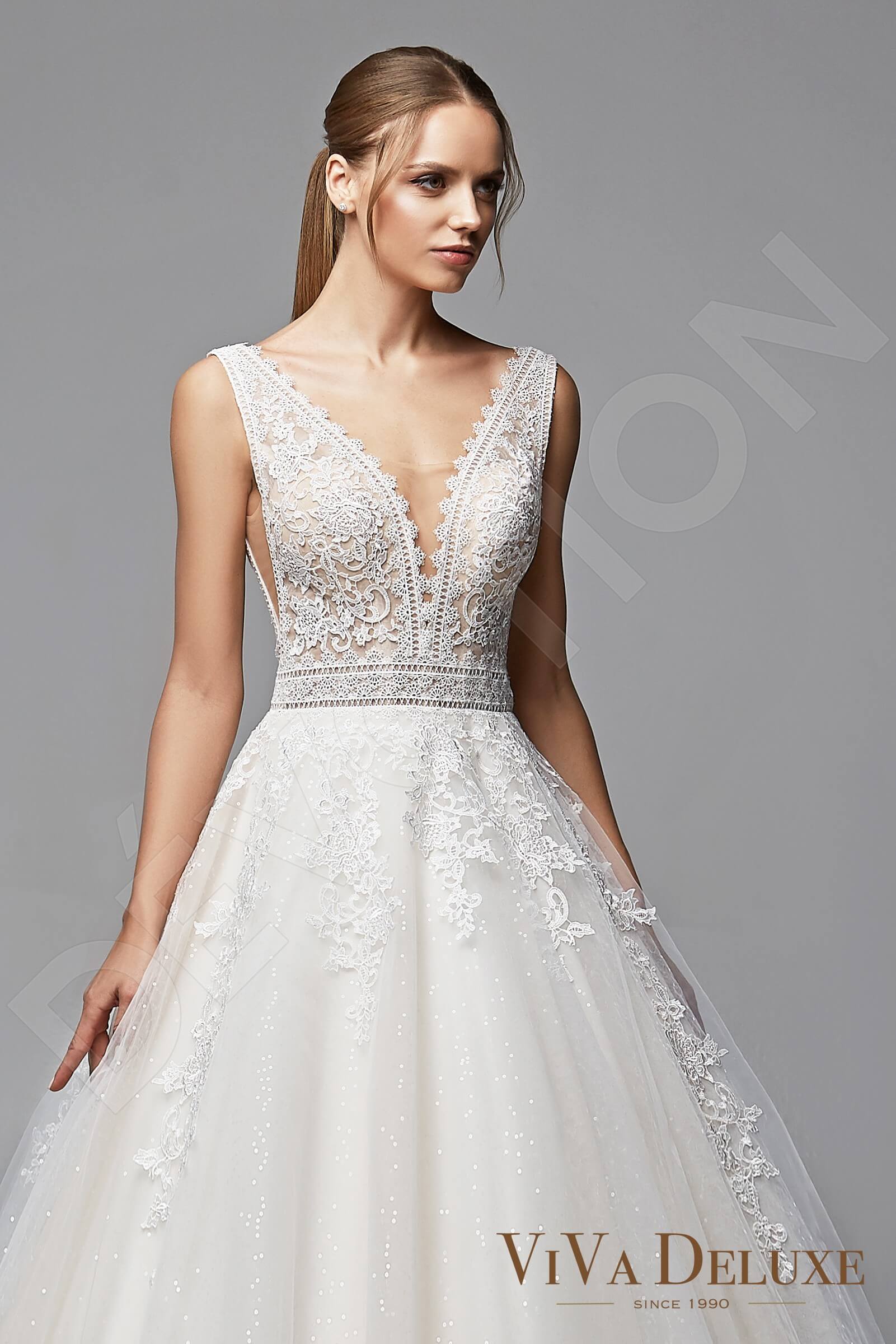 Reginea A-line V-neck Ivory Nude Wedding dress