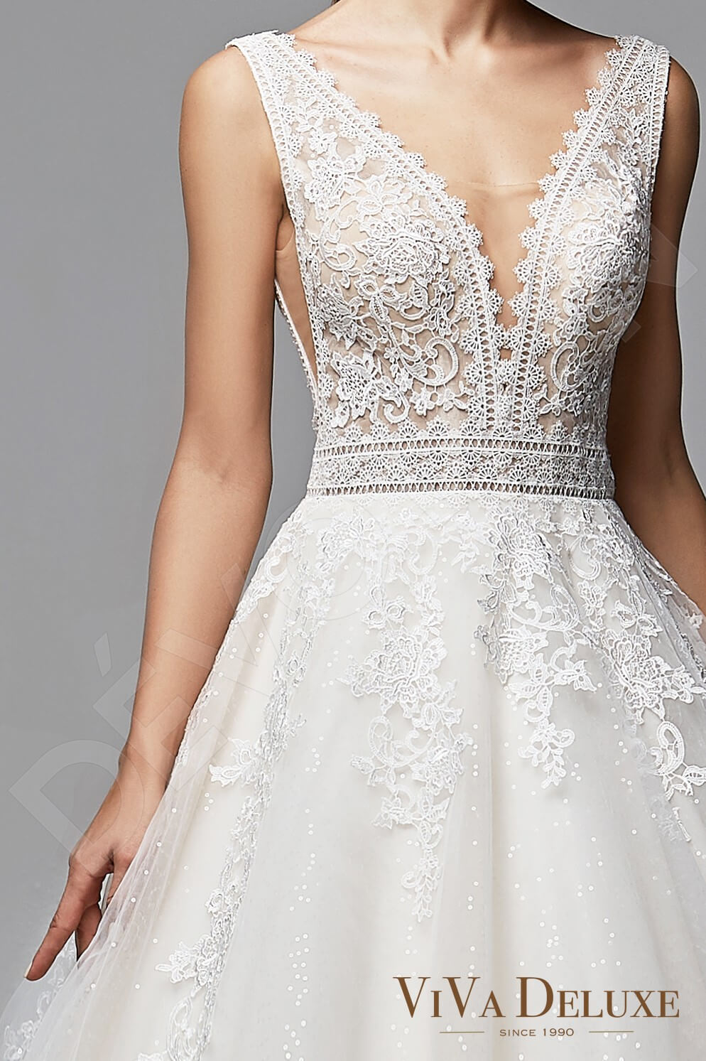 Reginea A-line V-neck Ivory Nude Wedding dress