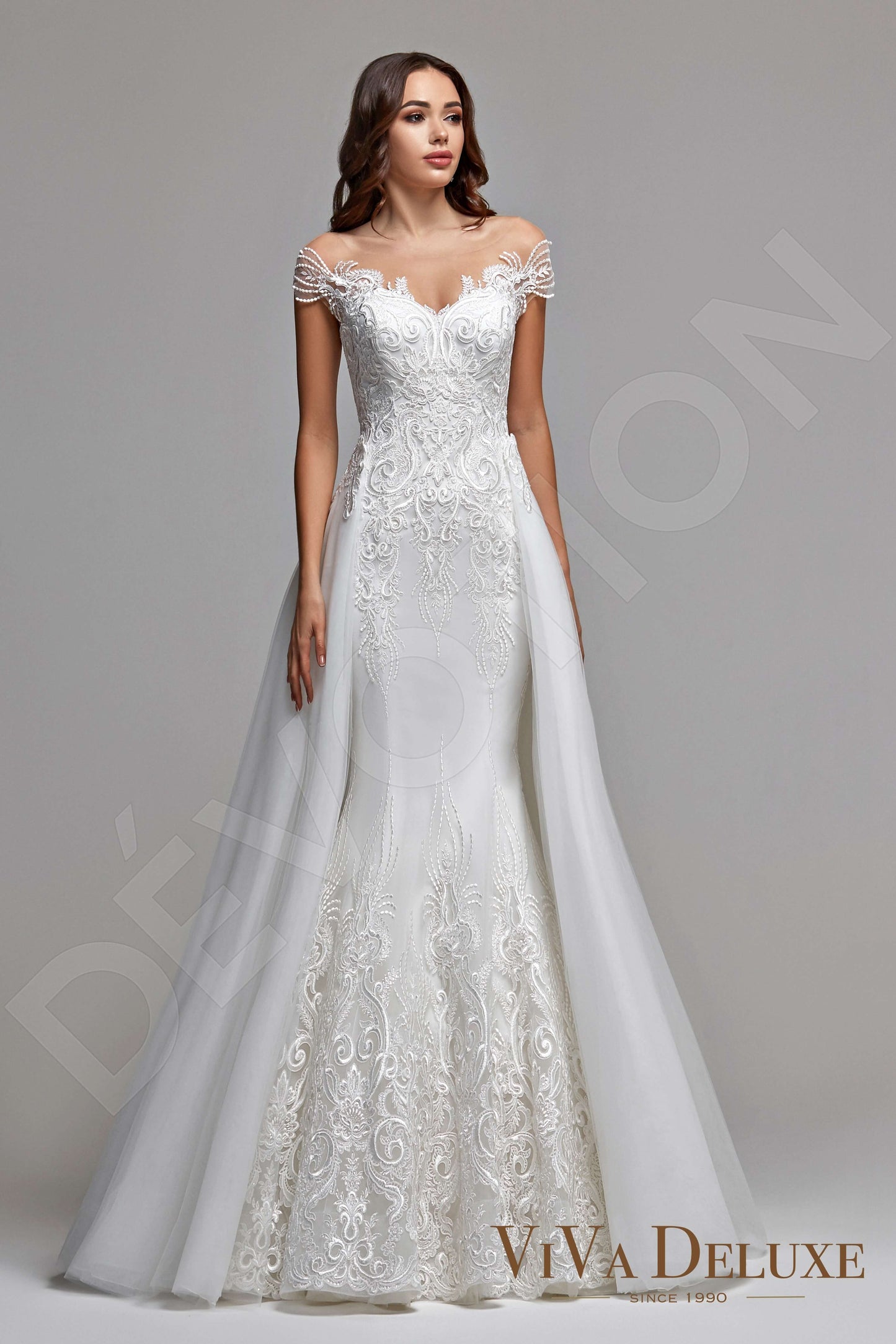 Donnelle Illusion back Trumpet/Mermaid Short/ Cap sleeve Wedding Dress Front