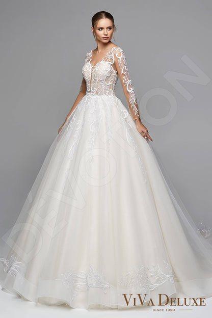 Eveline Illusion back Princess/Ball Gown Long sleeve Wedding Dress Front