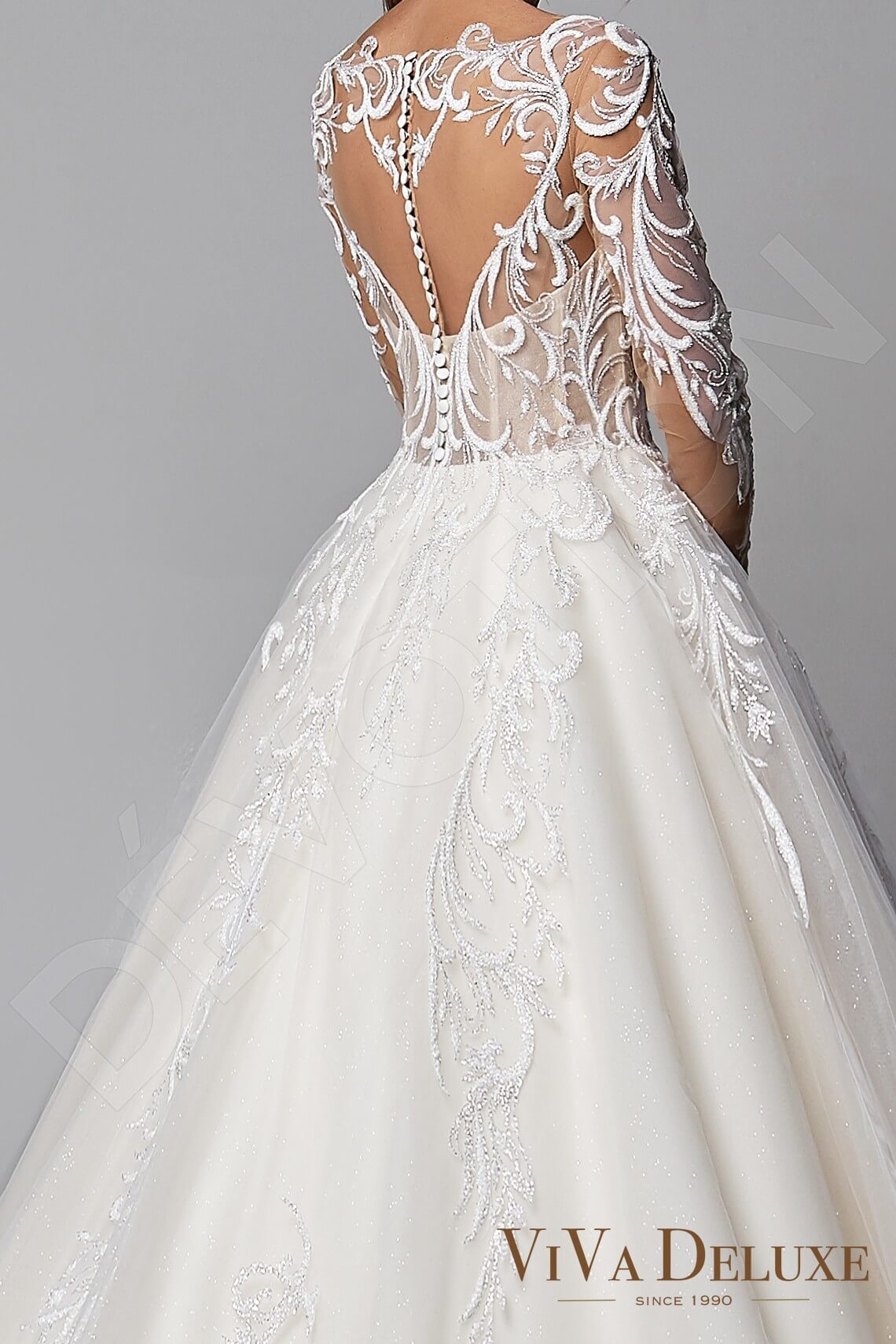Eveline Illusion back Princess/Ball Gown Long sleeve Wedding Dress 5