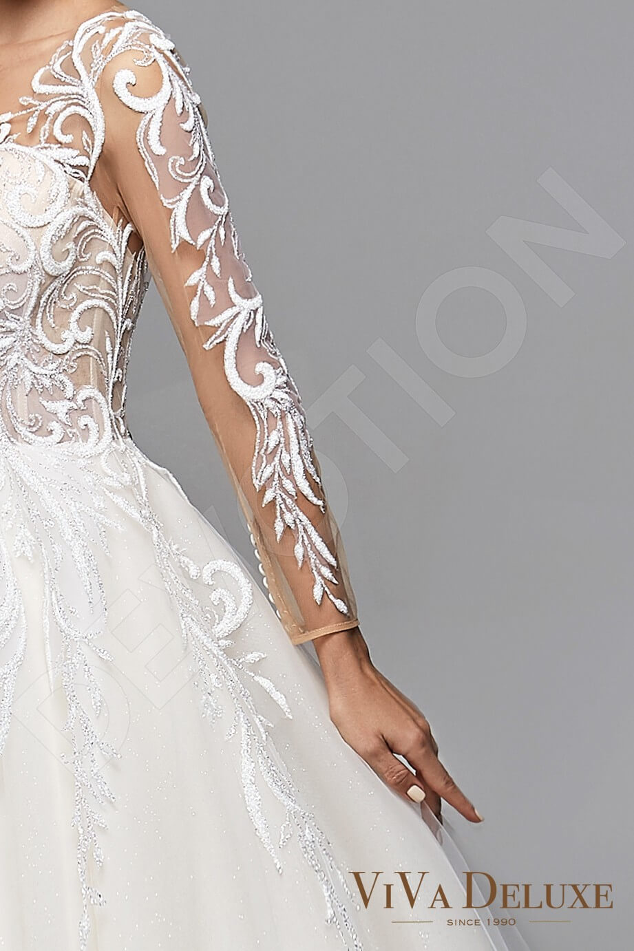 Eveline Illusion back Princess/Ball Gown Long sleeve Wedding Dress 6