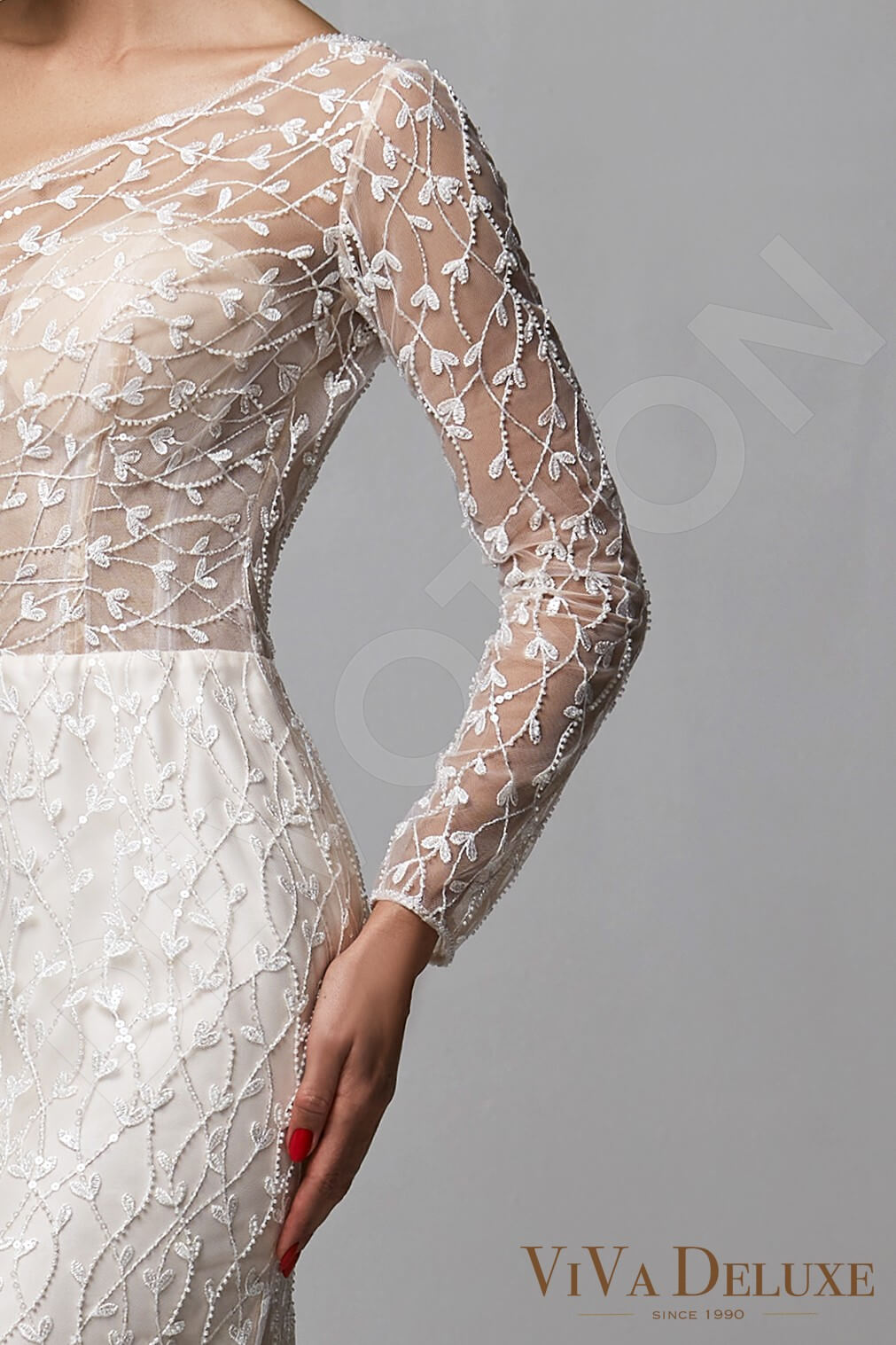 Gertina Trumpet/Mermaid Asymmetric/One shoulder Ivory Nude Wedding dress
