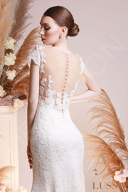 Dolinna Illusion back Trumpet/Mermaid Short/ Cap sleeve Wedding Dress 3