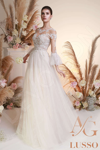 Ezra Open back A-line 3/4 sleeve Wedding Dress Front
