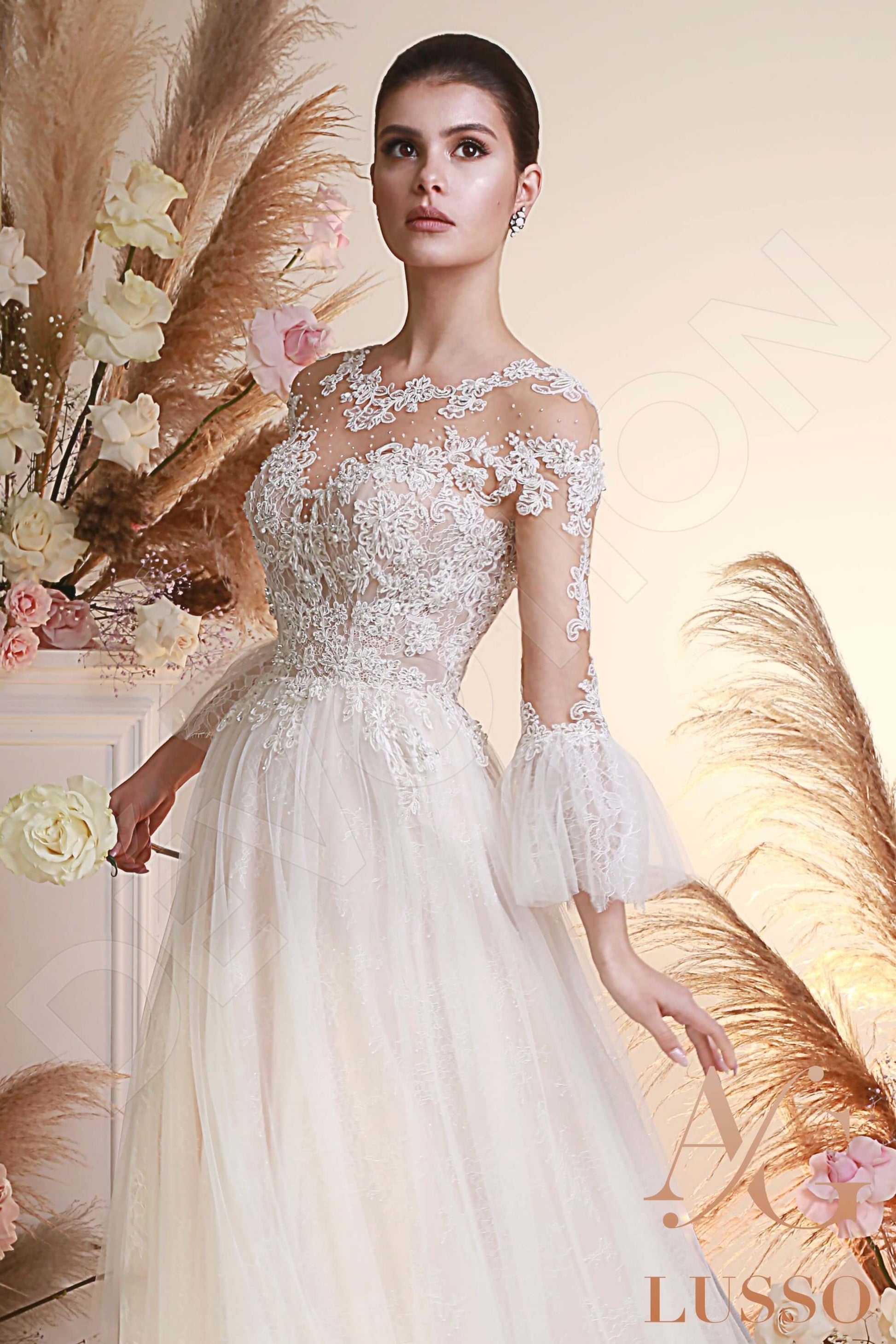 Ezra A-line Jewel Ivory Wedding dress