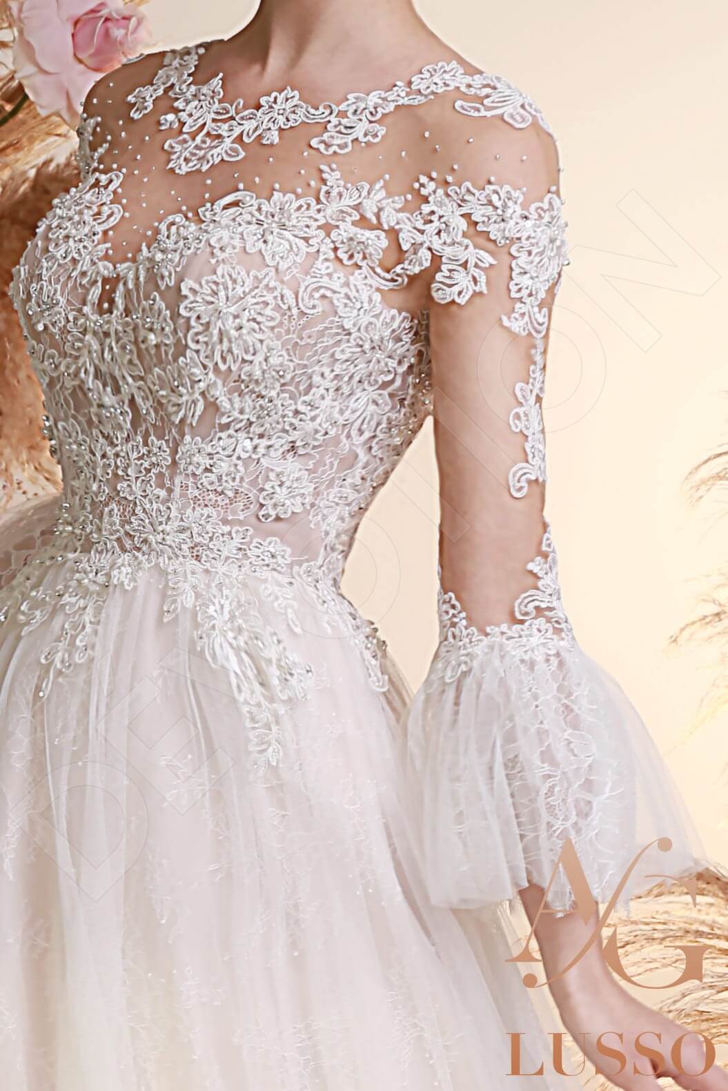 Ezra A-line Jewel Ivory Wedding dress