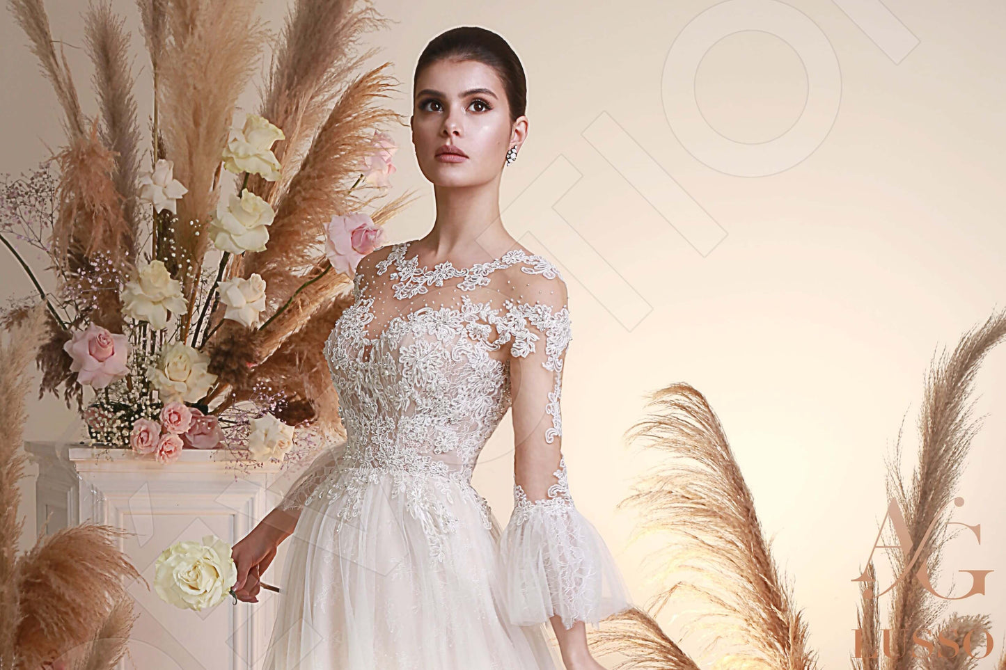 Ezra Open back A-line 3/4 sleeve Wedding Dress 7