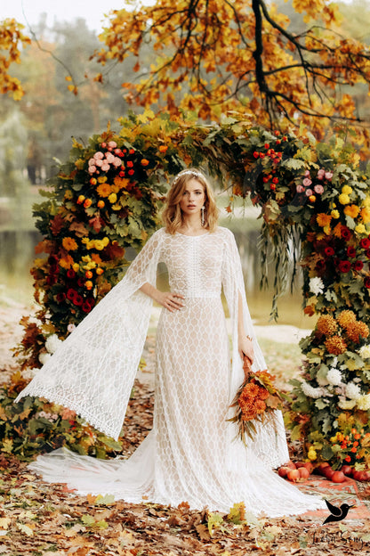 Brigid Open back A-line Long sleeve Wedding Dress 8