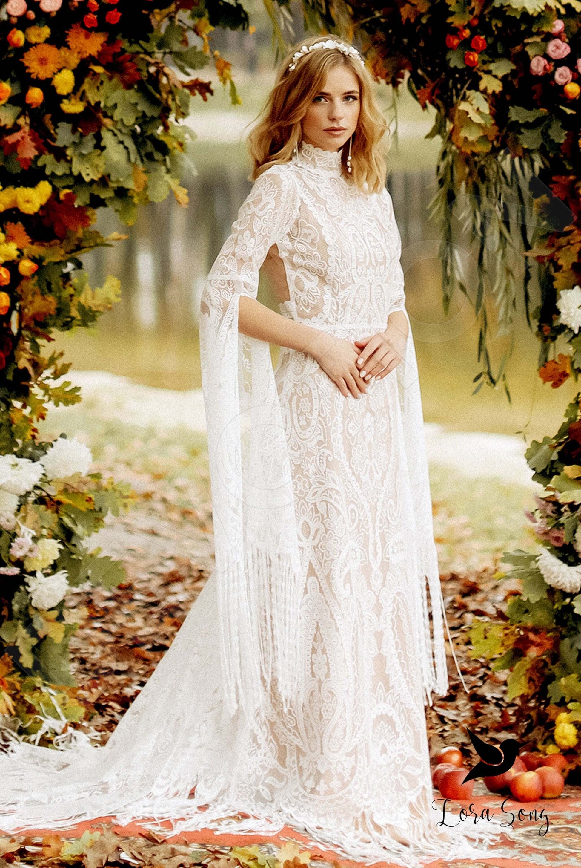 Aria A-line High neck Milk Nude Wedding dress